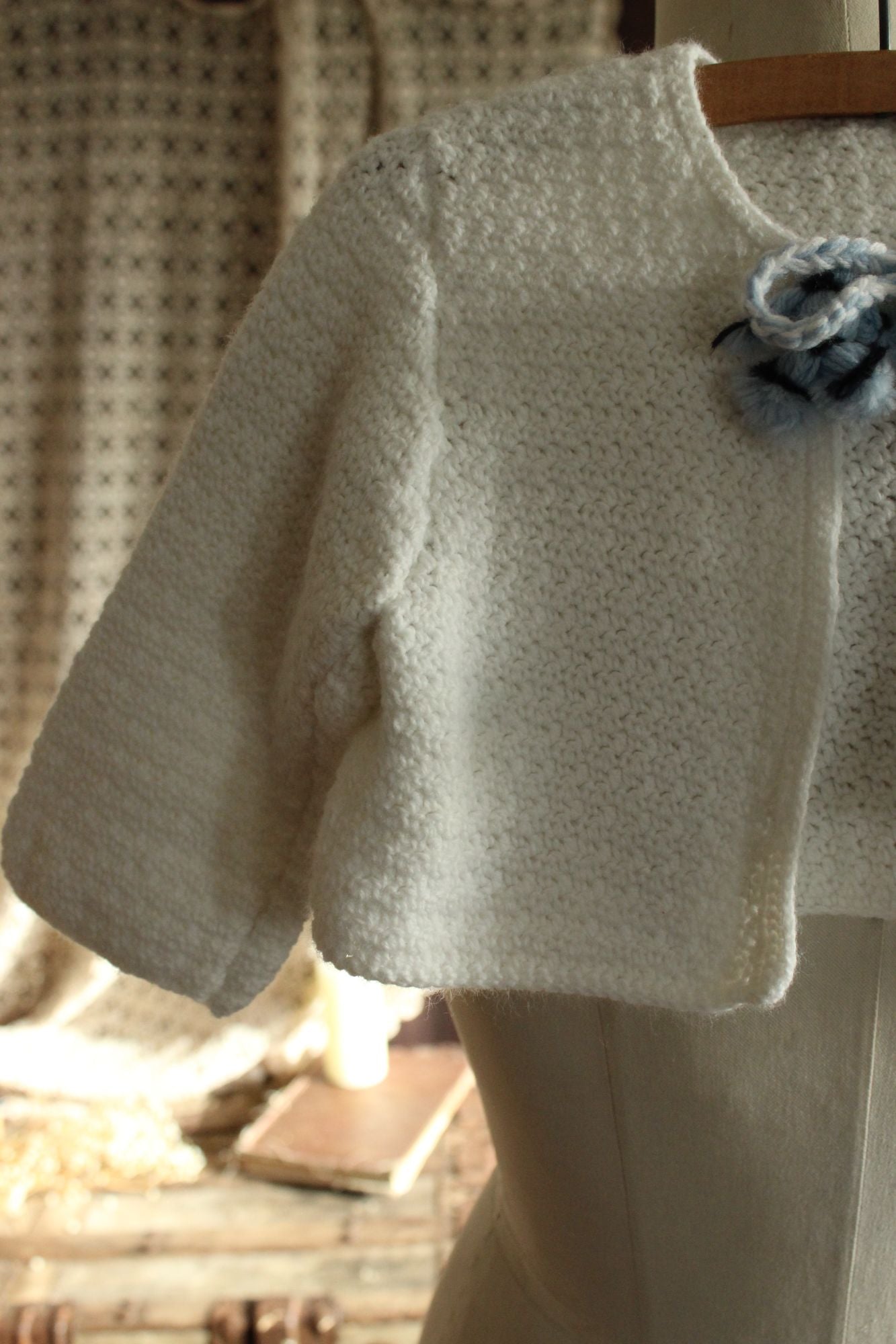Vintage 1950s 1960s Baby Cardigan with Blue Ties