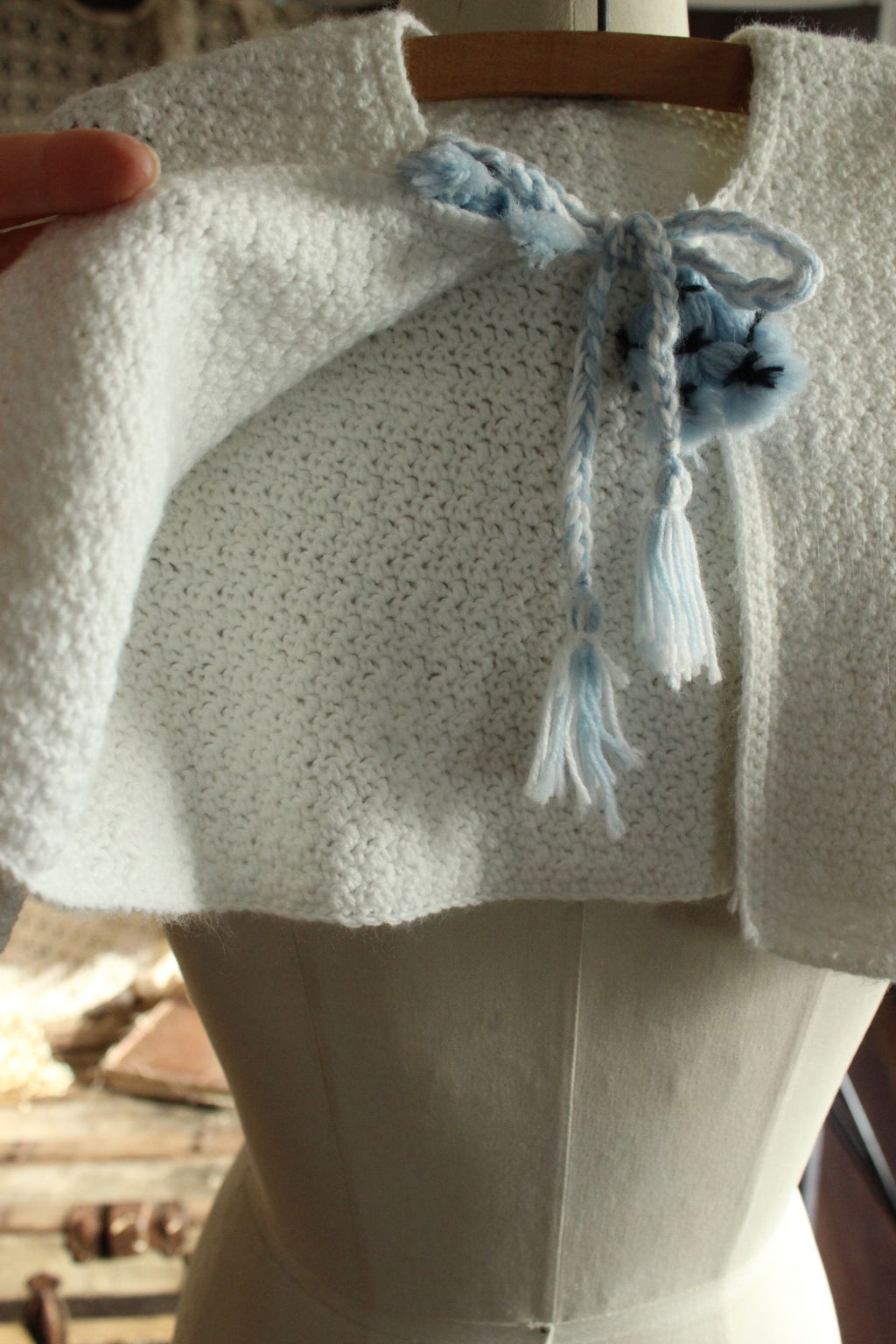 Vintage 1950s 1960s Baby Cardigan with Blue Ties