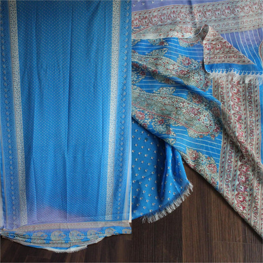 Vintage 1990s Authentic Sky Blue Chiffon with a Floral Print Indian Sari