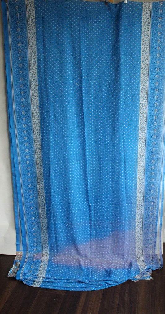 Vintage 1990s Authentic Sky Blue Chiffon with a Floral Print Indian Sari