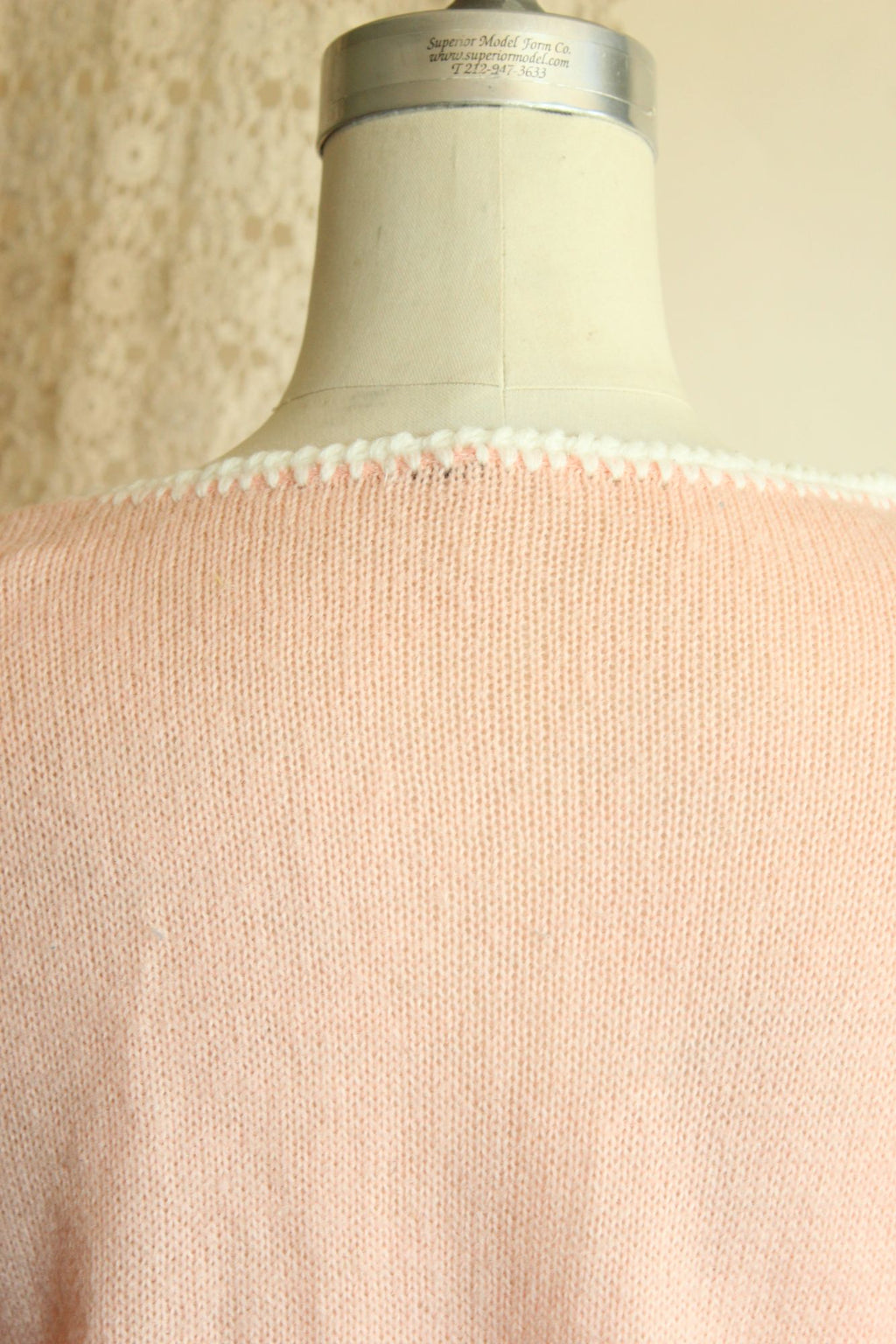 Vintage 1980s Pointelle Knit Pink Sweater with Bishop Sleeves