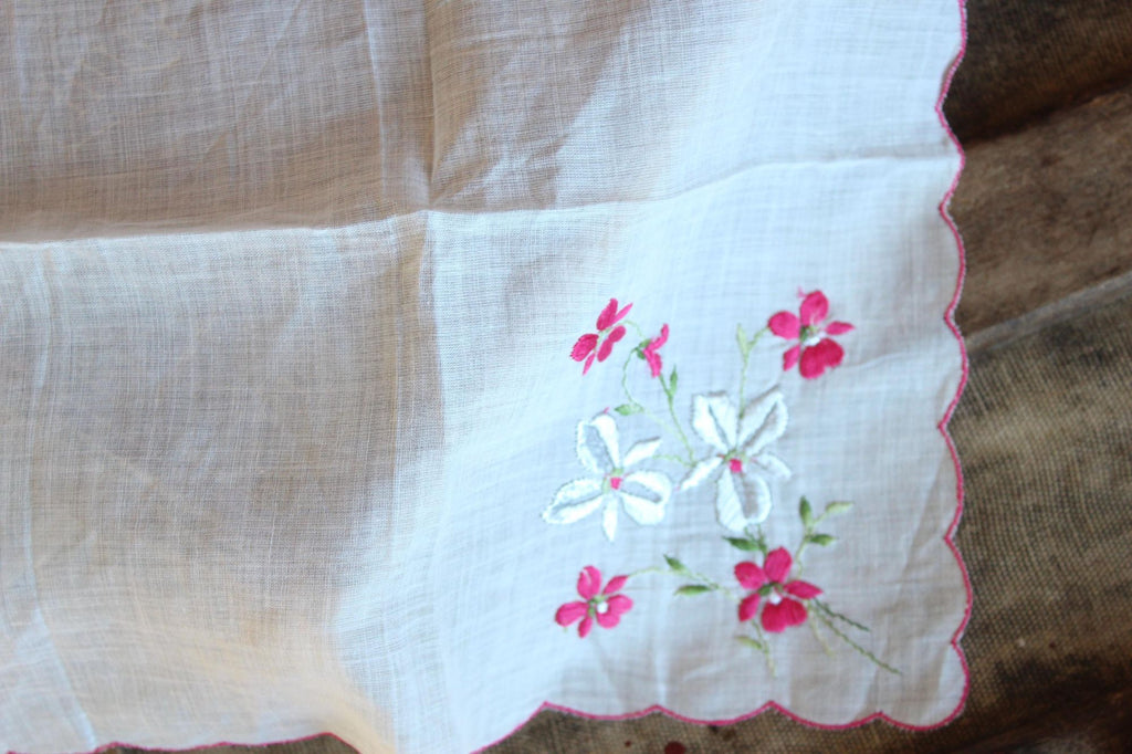 Vintage Christmas Hankie in a Silver Poinsettia Print