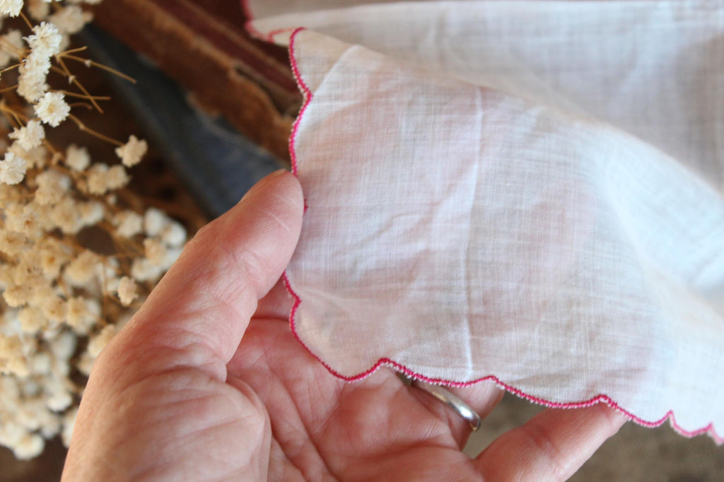 Vintage Christmas Hankie in a Silver Poinsettia Print