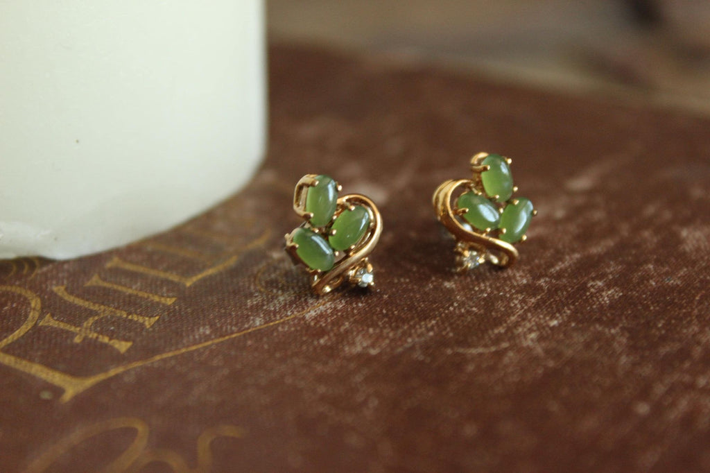 Vintage 1980s Genuine Nephrite Jade Earrings