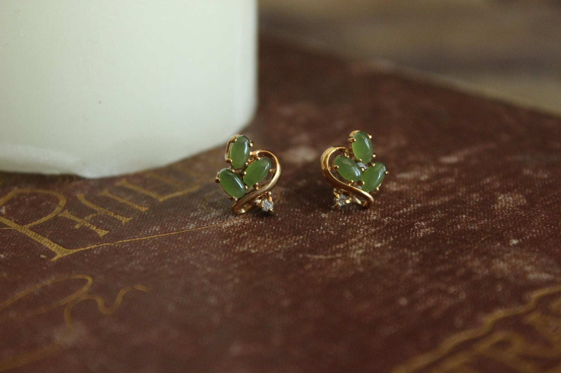 Vintage 1980s Genuine Nephrite Jade Earrings