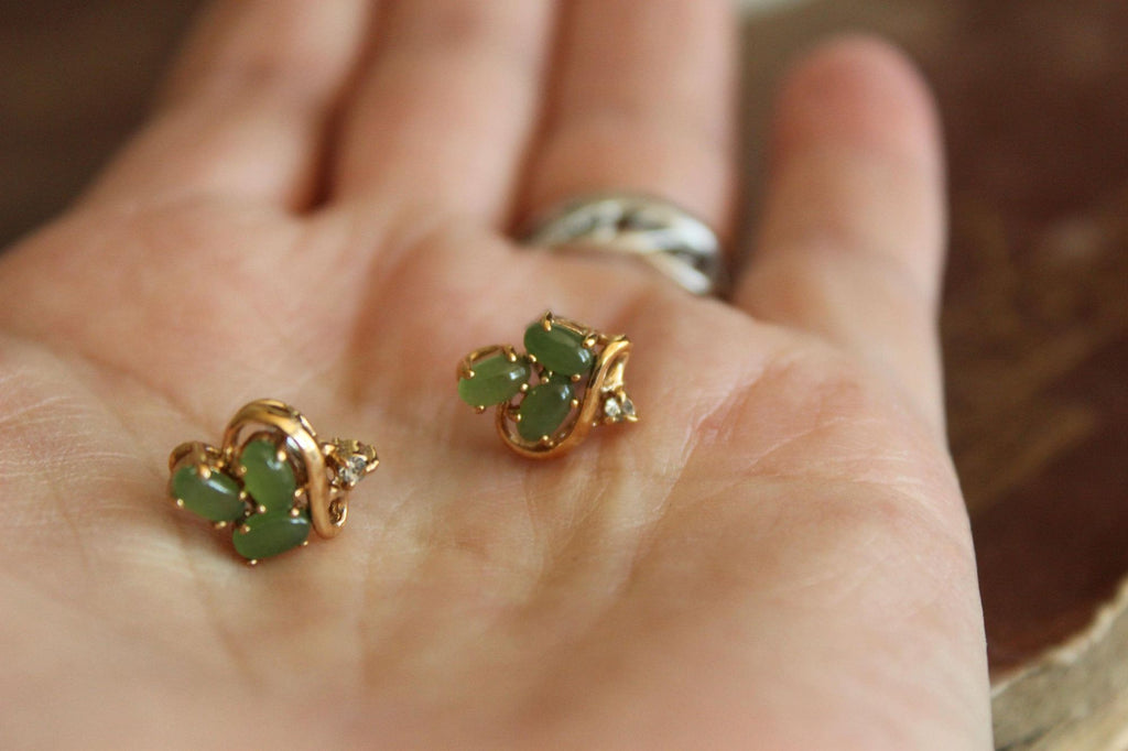 Vintage 1980s Genuine Nephrite Jade Earrings