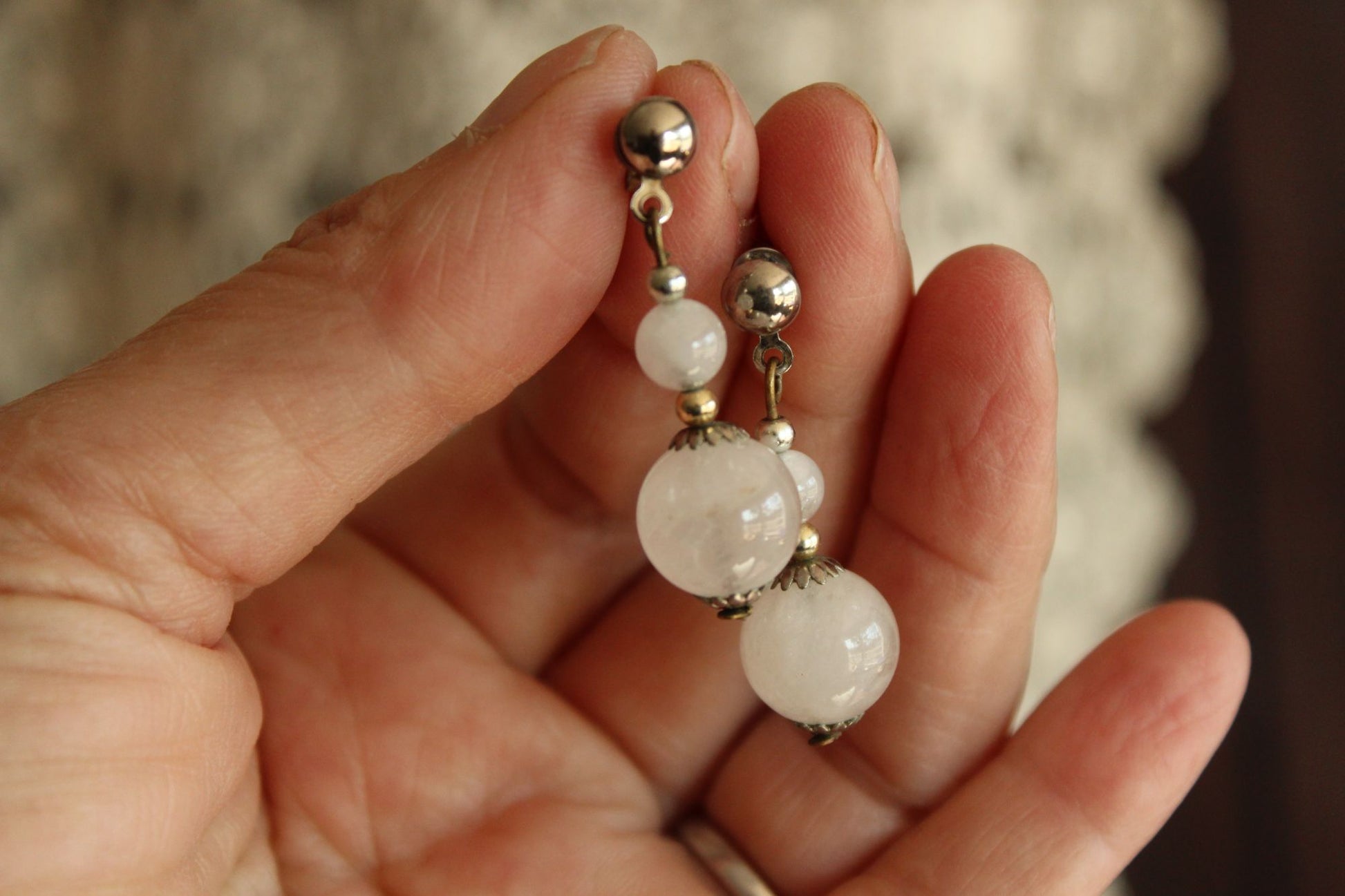 Vintage 1980s or 1990s Clear Quartz Crystal Stud Earrings