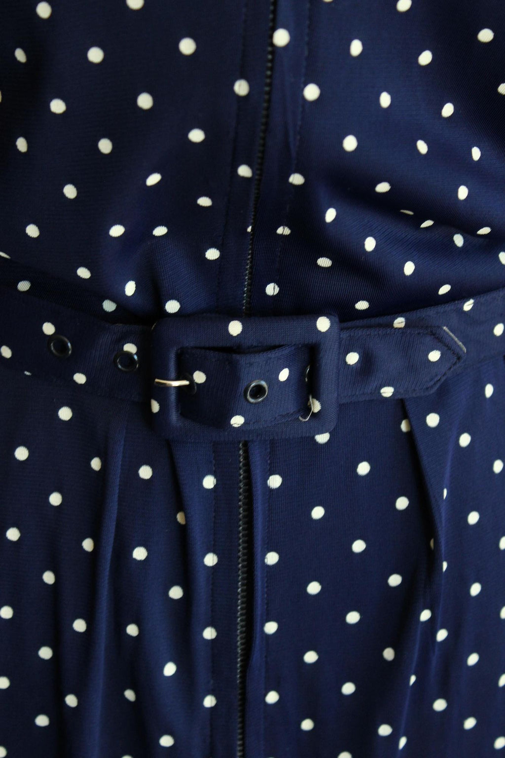 Vintage 1940s 1950s Volup Barba Dee Navy Blue and White Polka Dots Dress