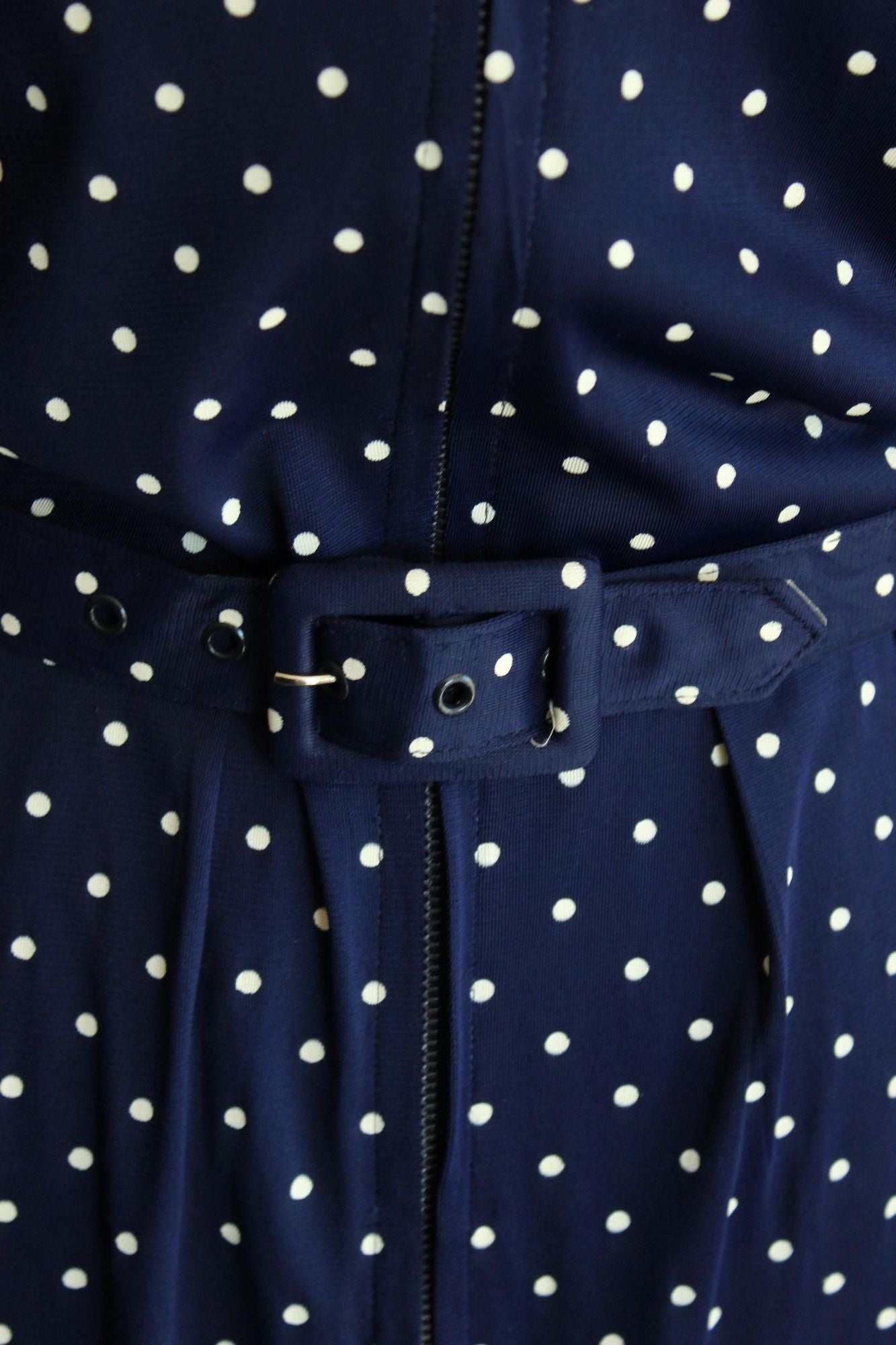 Vintage 1940s 1950s Volup Barba Dee Navy Blue and White Polka Dots Dress