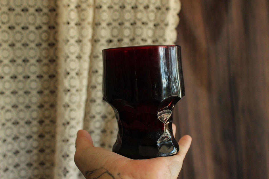 Vintage 1960s Pair of 9oz. Anchor Hocking Georgian Royal Ruby Red Tumblers Set of Two