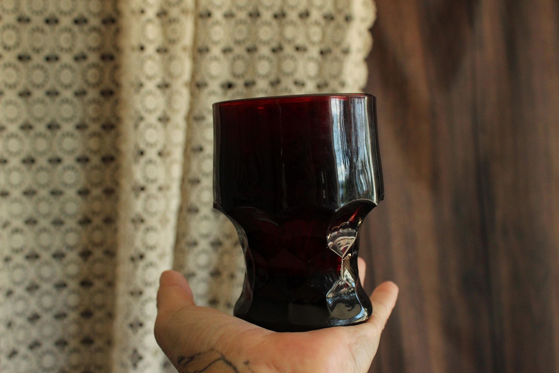 Vintage 1960s Pair of 9oz. Anchor Hocking Georgian Royal Ruby Red Tumblers Set of Two