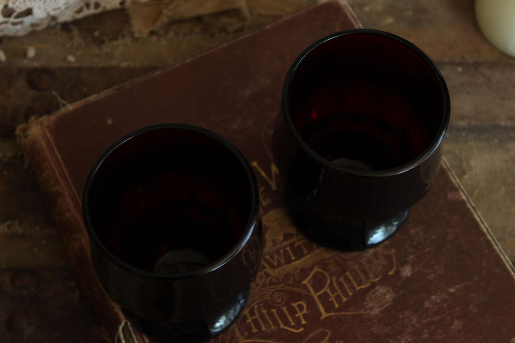 Vintage 1960s Pair of 9oz. Anchor Hocking Georgian Royal Ruby Red Tumblers Set of Two