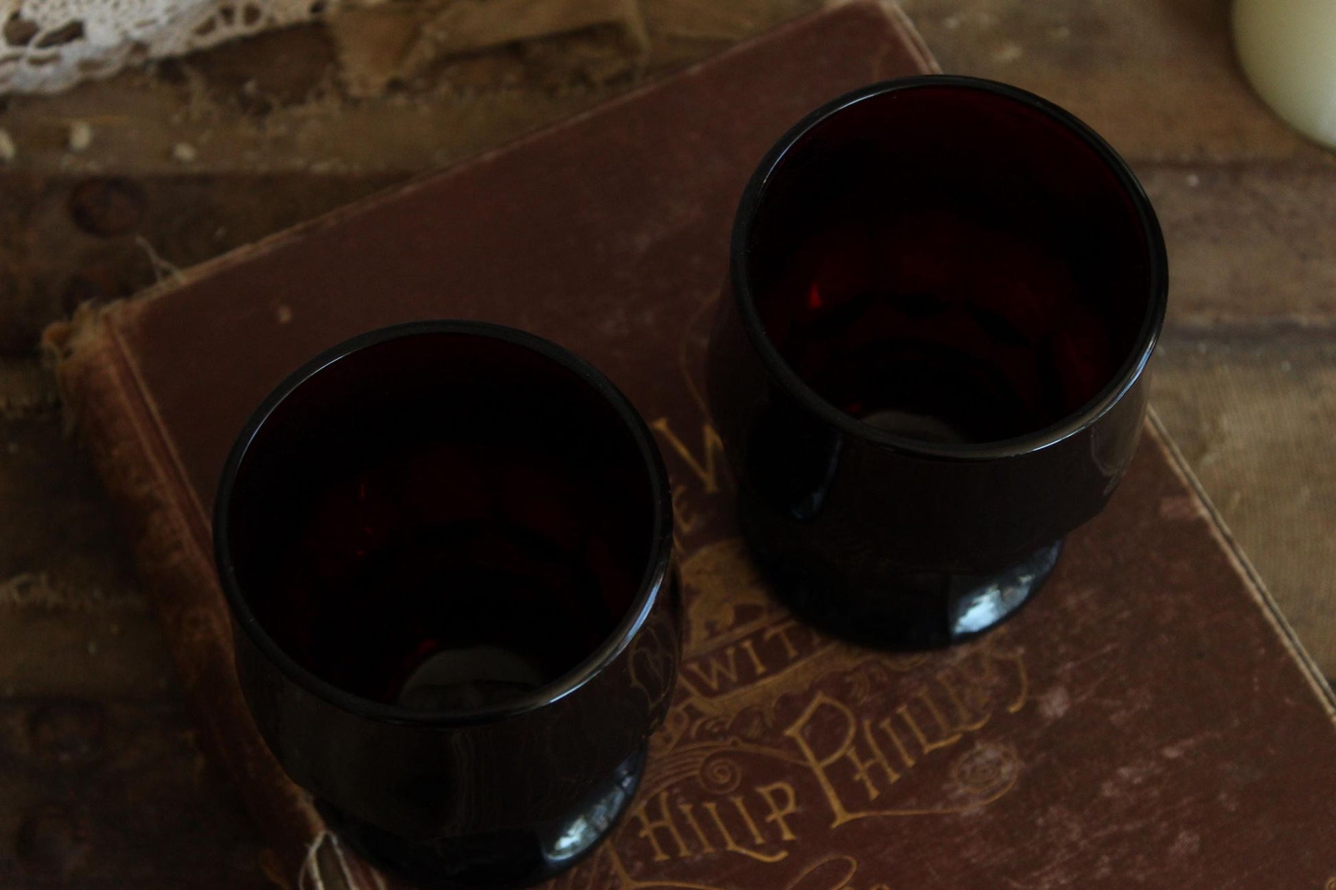 Vintage 1960s Pair of 9oz. Anchor Hocking Georgian Royal Ruby Red Tumblers Set of Two