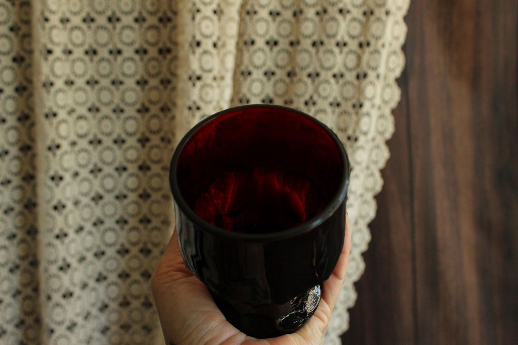 Vintage 1960s Pair of 9oz. Anchor Hocking Georgian Royal Ruby Red Tumblers Set of Two