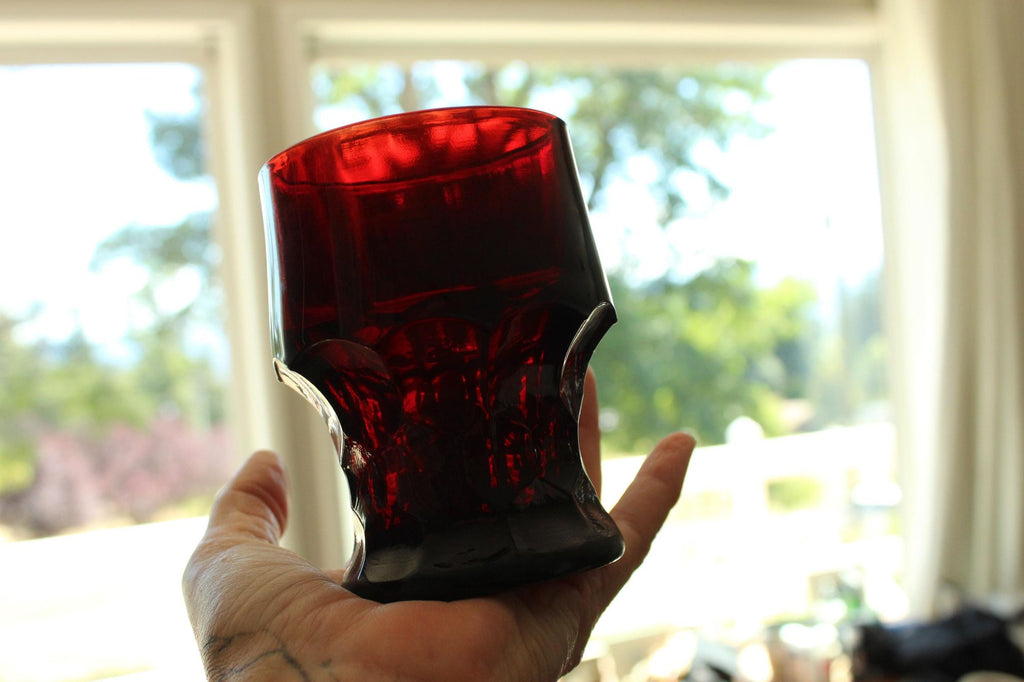 Vintage 1960s Pair of 9oz. Anchor Hocking Georgian Royal Ruby Red Tumblers Set of Two