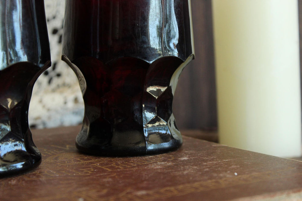 Vintage 1960s Pair of 9oz. Anchor Hocking Georgian Royal Ruby Red Tumblers Set of Two