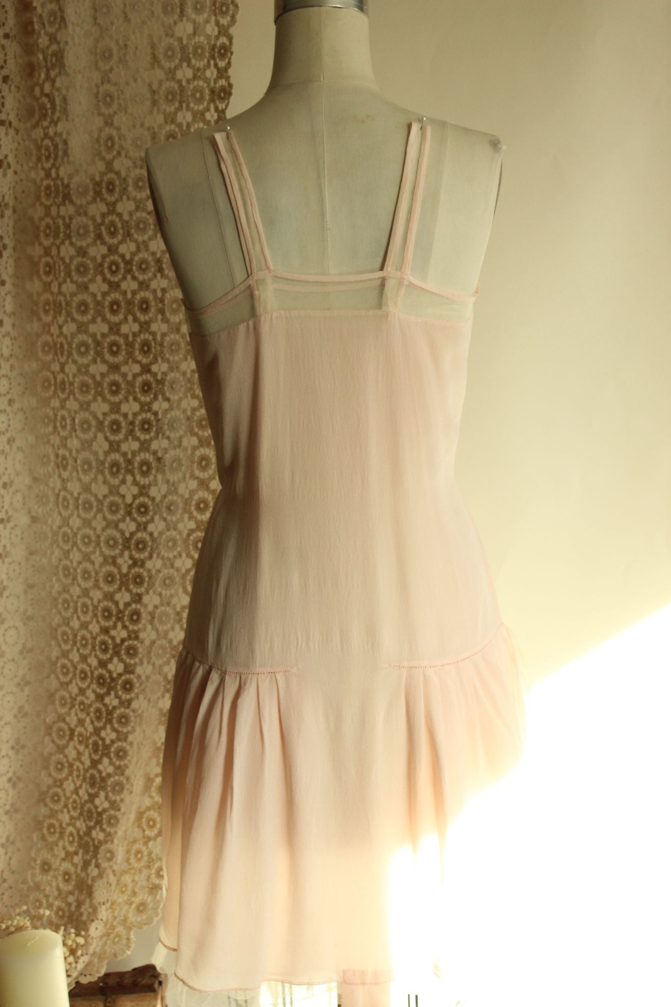 Vintage 1920s Pink Silk Step In Slip Camisole