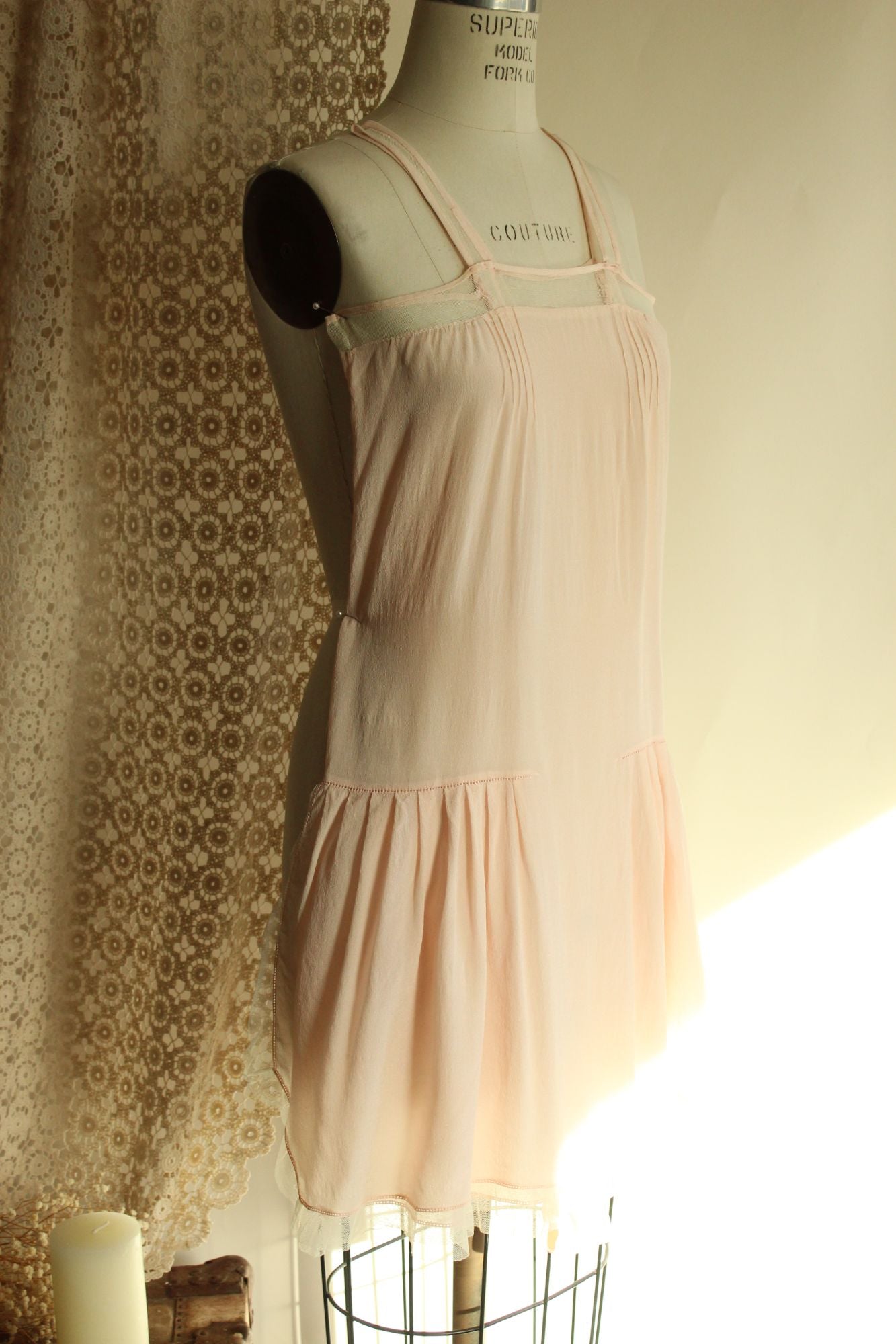 Vintage 1920s Pink Silk Step In Slip Camisole