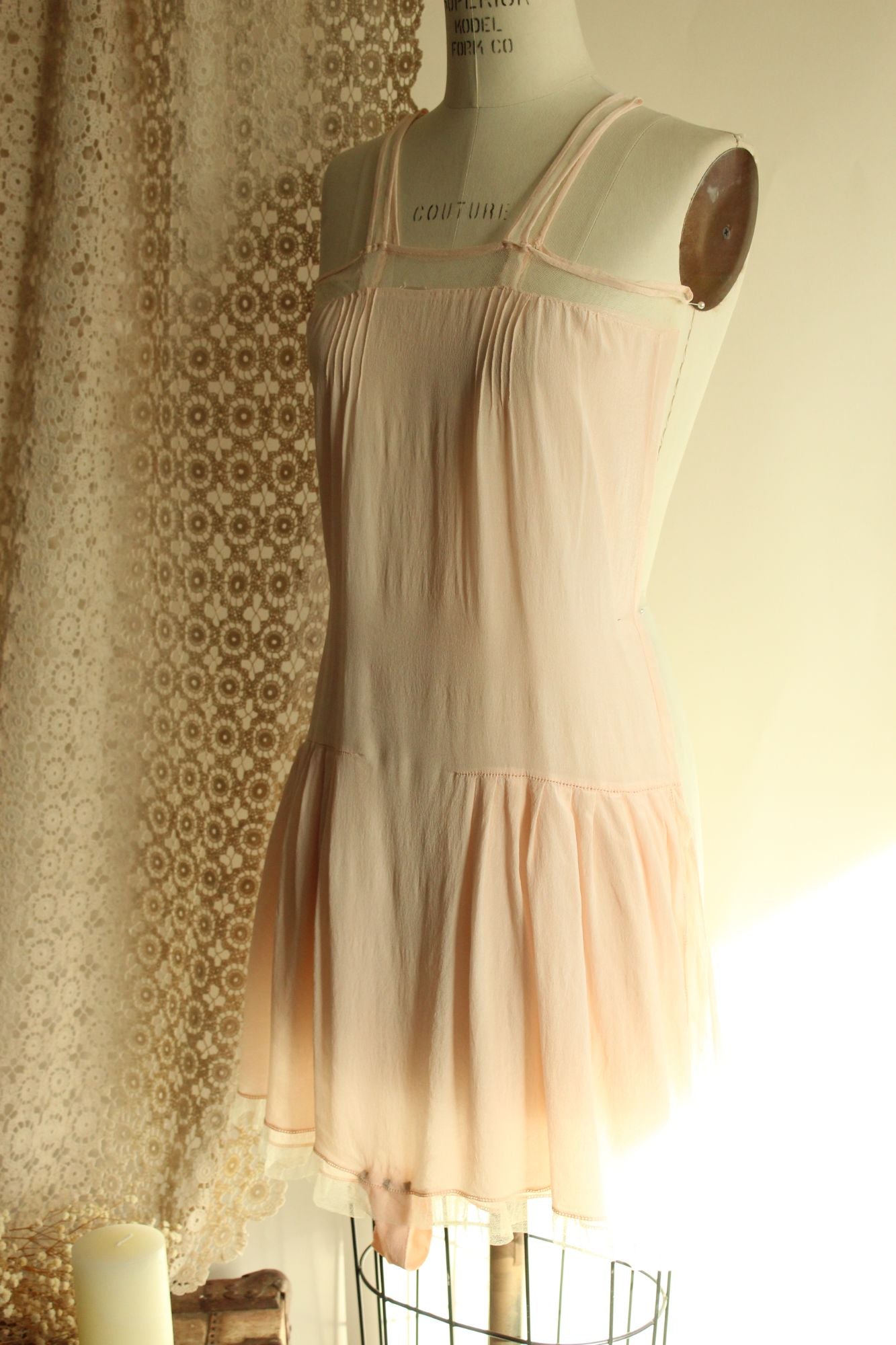 Vintage 1920s Pink Silk Step In Slip Camisole