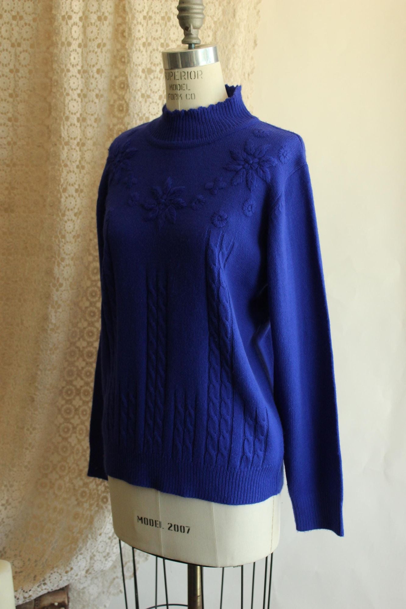 Vintage 1990s Salon Studio Royal Blue Acrylic Sweater