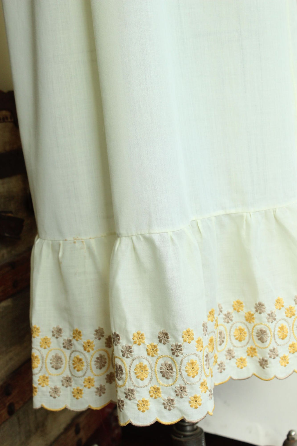 Vintage 1970s Yellow Embroidered Boho Maxidress