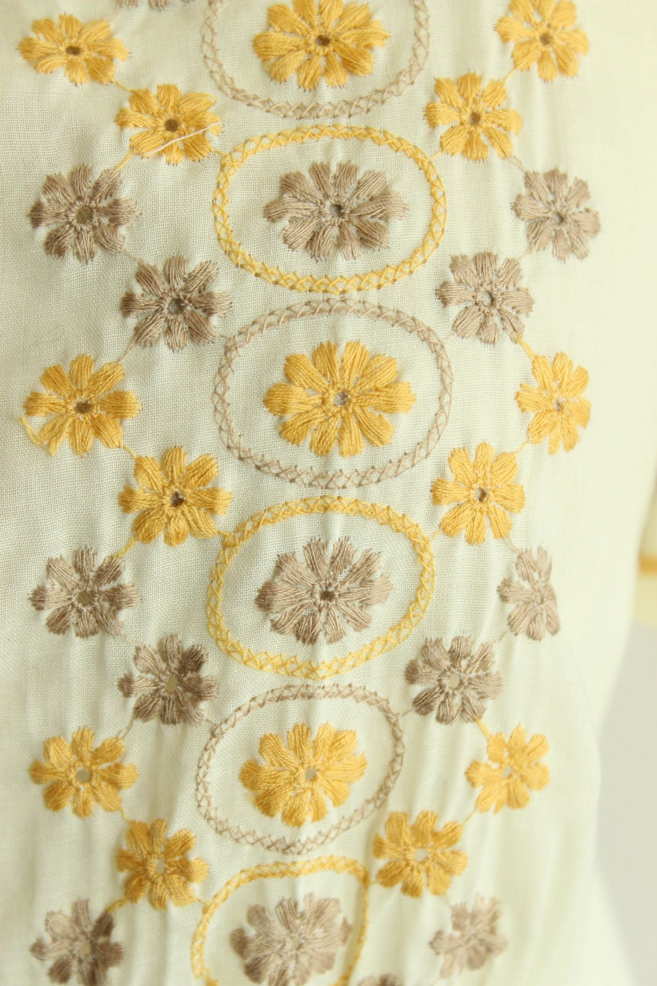 Vintage 1970s Yellow Embroidered Boho Maxidress