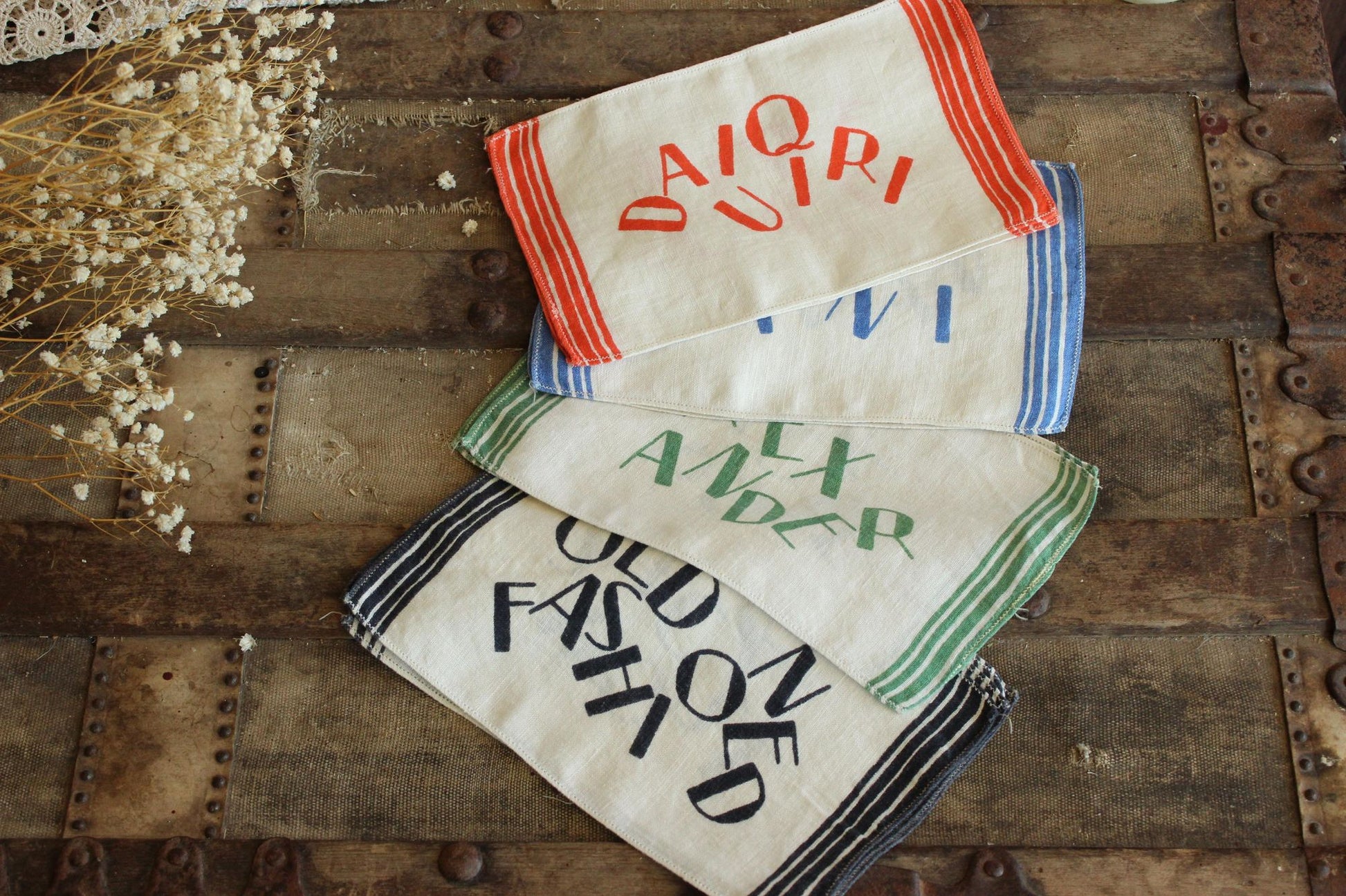 Vintage 1950s Novelty Drink Set of Eleven Cocktail/Bar Napkins
