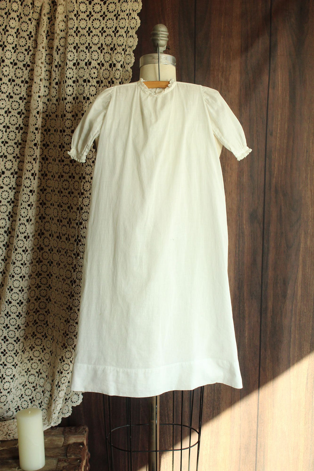 Vintage 1900s White Cotton and Lace Baby Dress