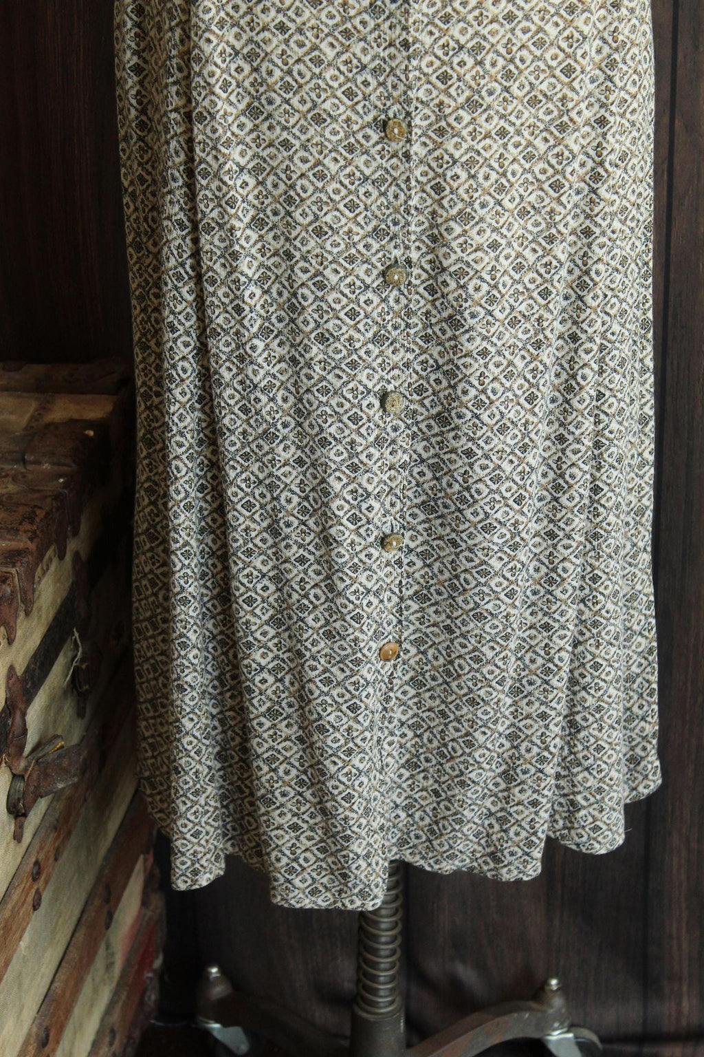 Vintage 1990s Capacity Brown and Cream Floral Tea Length Skirt