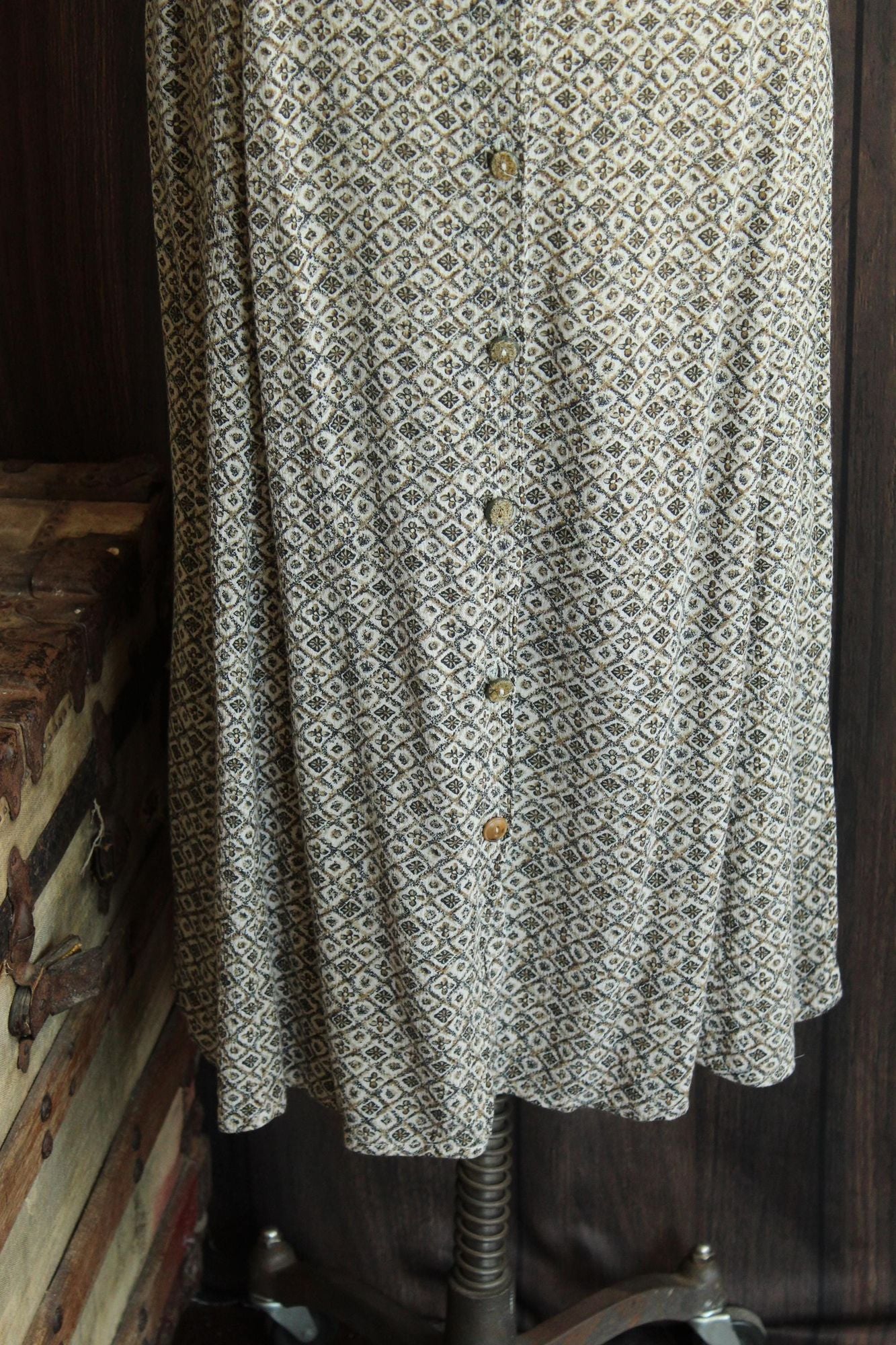 Vintage 1990s Capacity Brown and Cream Floral Tea Length Skirt