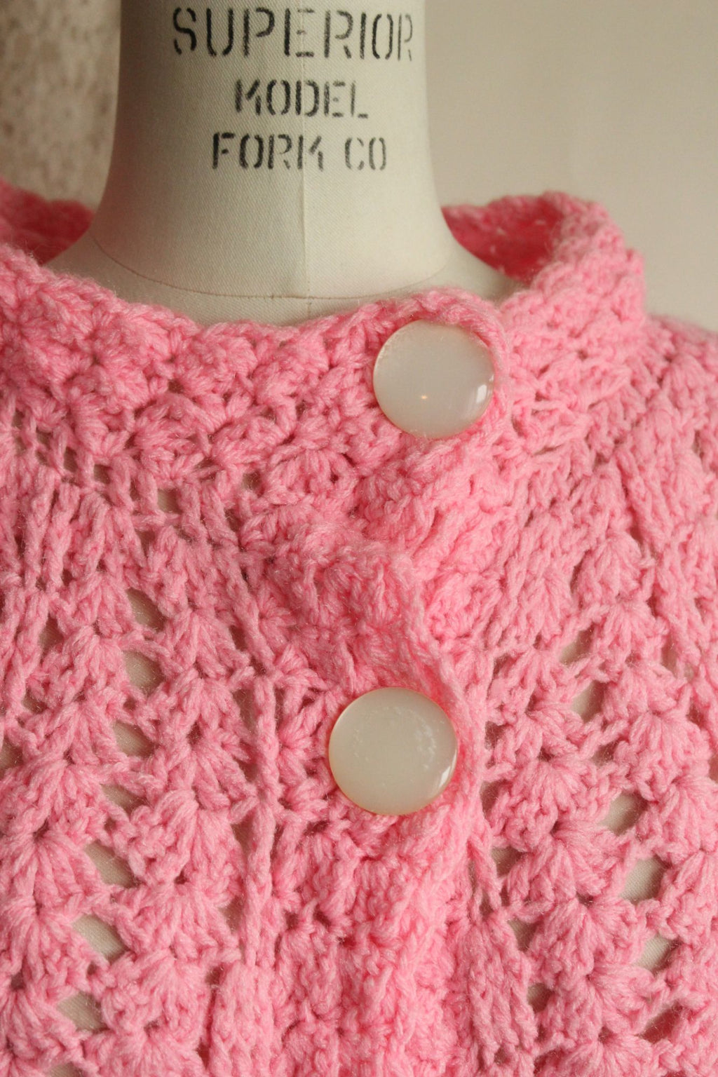 Vintage 1960s 1970s Pink Crochet Poncho Shawl
