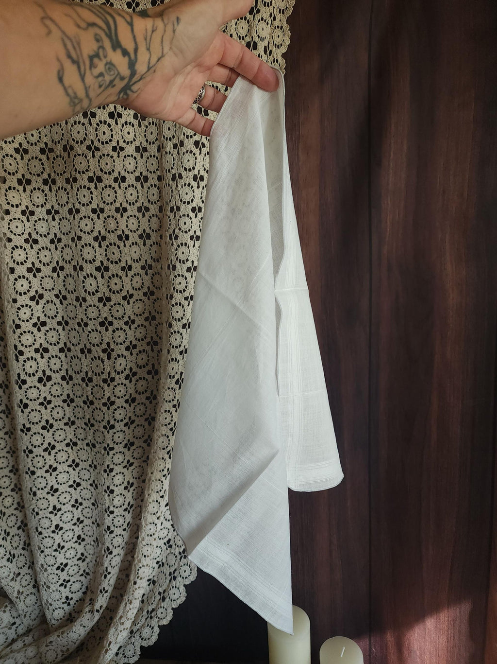 Vintage 1950s 1960s White Cotton Man's Handkerchief with Gray Rolled Edge