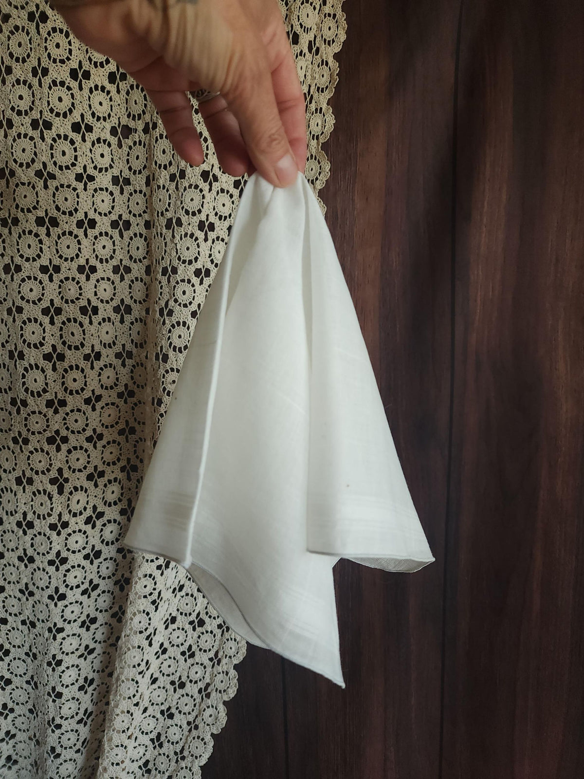 Vintage 1950s 1960s White Cotton Man's Handkerchief with Gray Rolled Edge