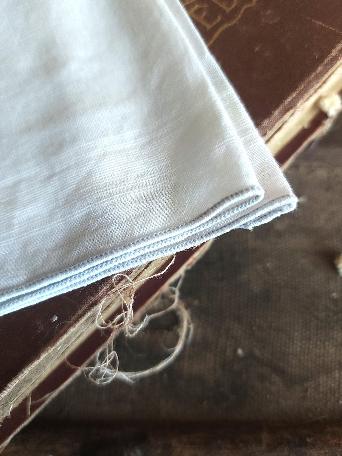 Vintage 1950s 1960s White Cotton Man's Handkerchief with Gray Rolled Edge