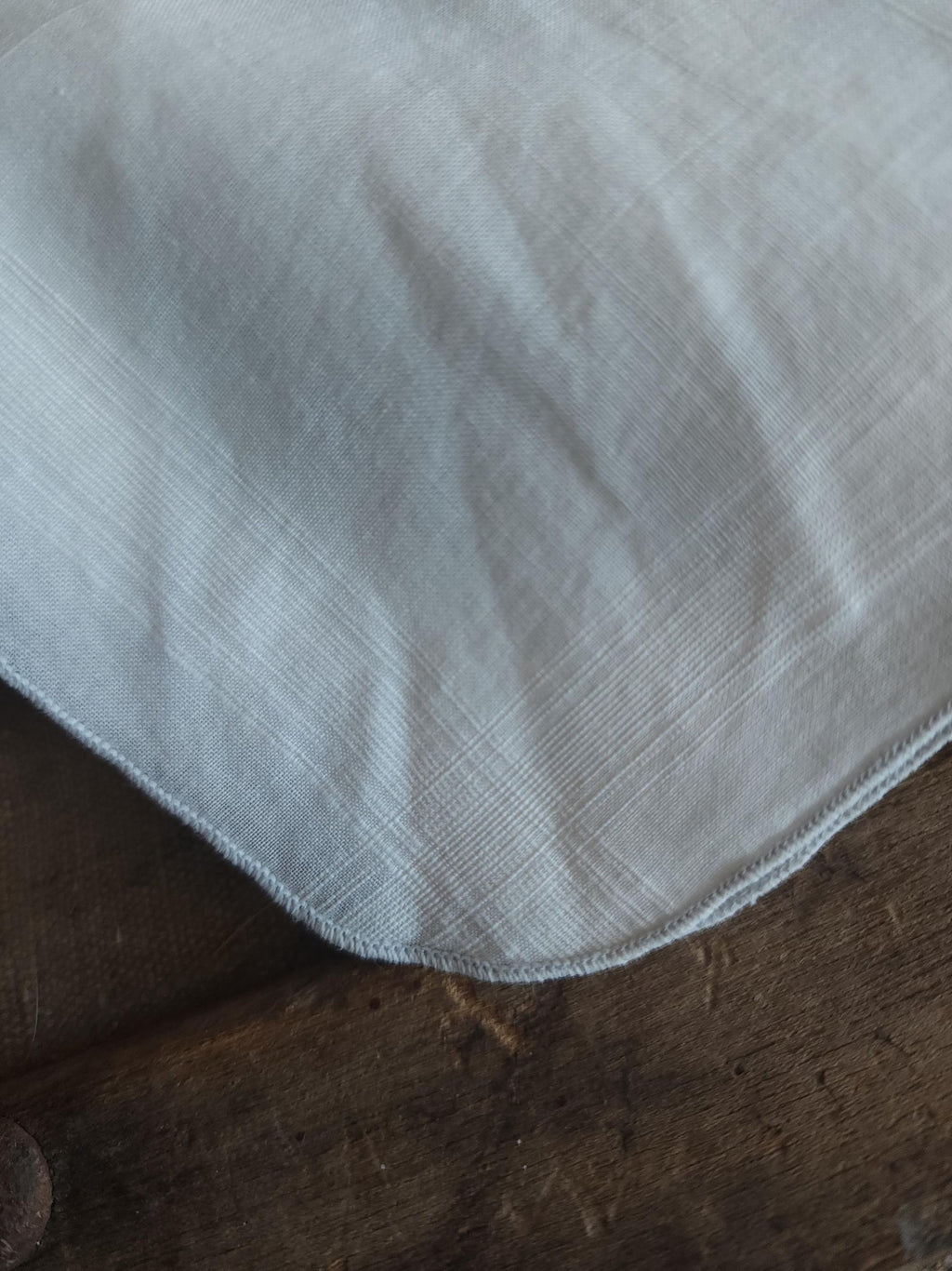 Vintage 1950s 1960s White Cotton Man's Handkerchief with Gray Rolled Edge
