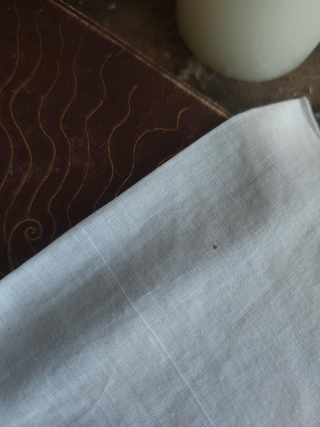 Vintage 1950s 1960s White Cotton Man's Handkerchief with Gray Rolled Edge