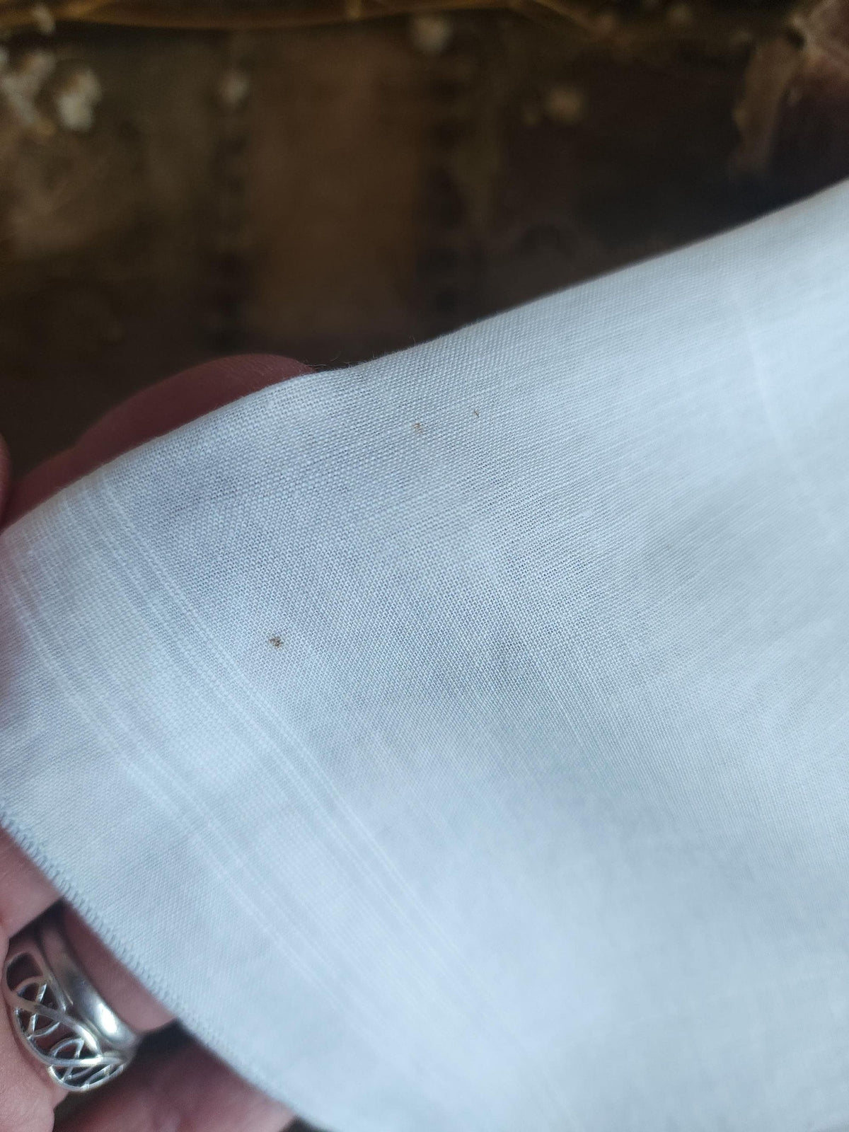 Vintage 1950s 1960s White Cotton Man's Handkerchief with Gray Rolled Edge