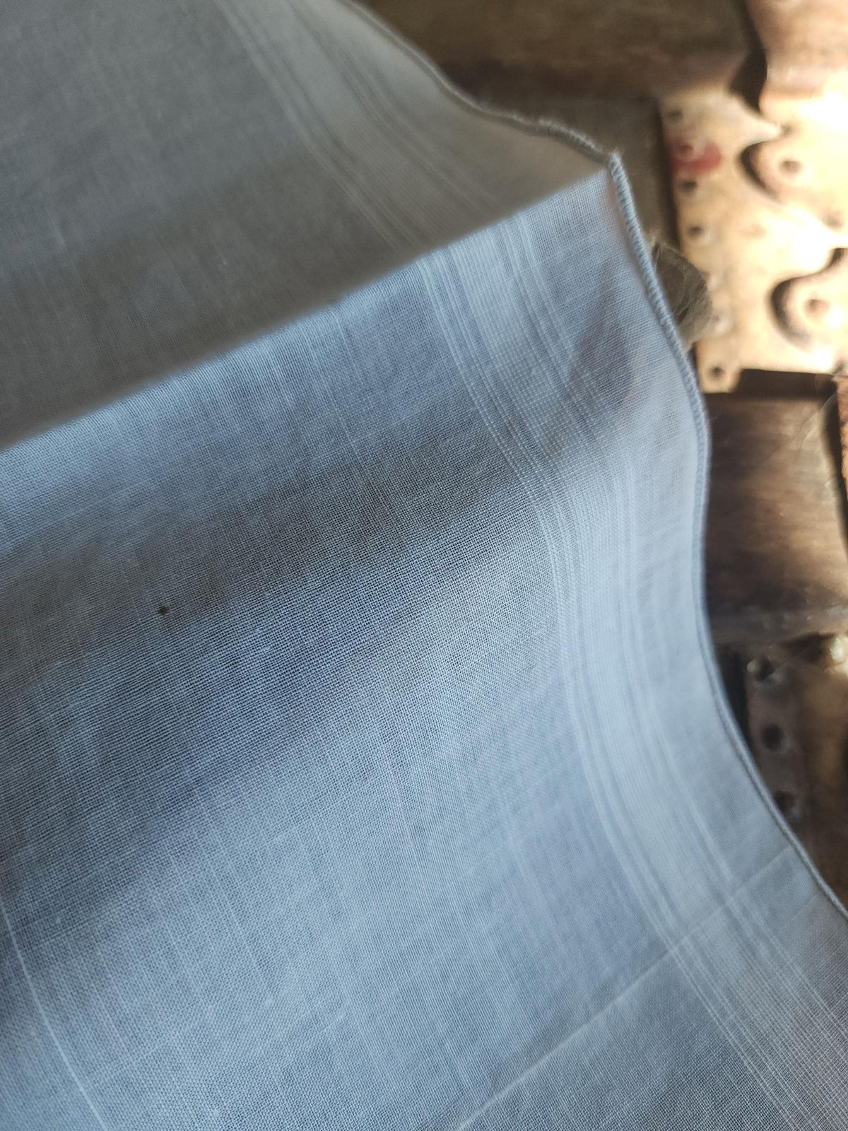 Vintage 1950s 1960s White Cotton Man's Handkerchief with Gray Rolled Edge