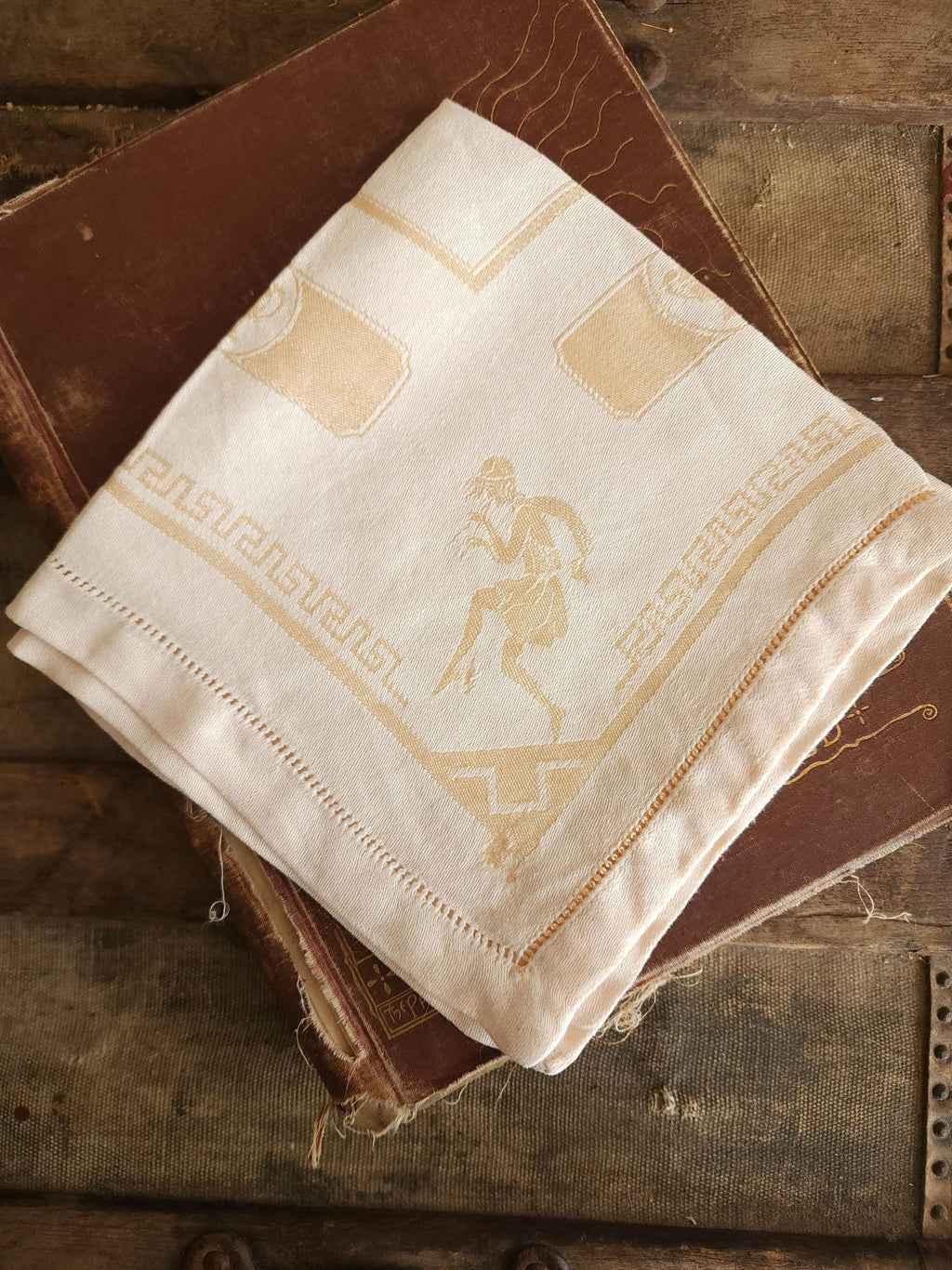 Vintage 1920s 1930s Damask Luncheon Napkin in a Hellenic Greek Motif