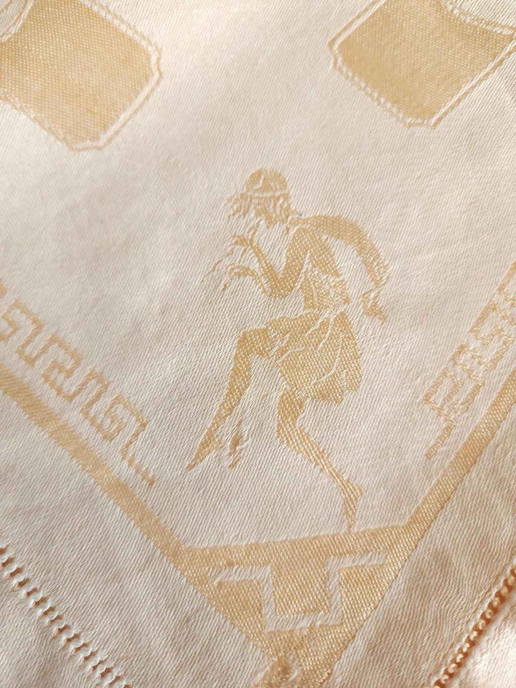 Vintage 1920s 1930s Damask Luncheon Napkin in a Hellenic Greek Motif