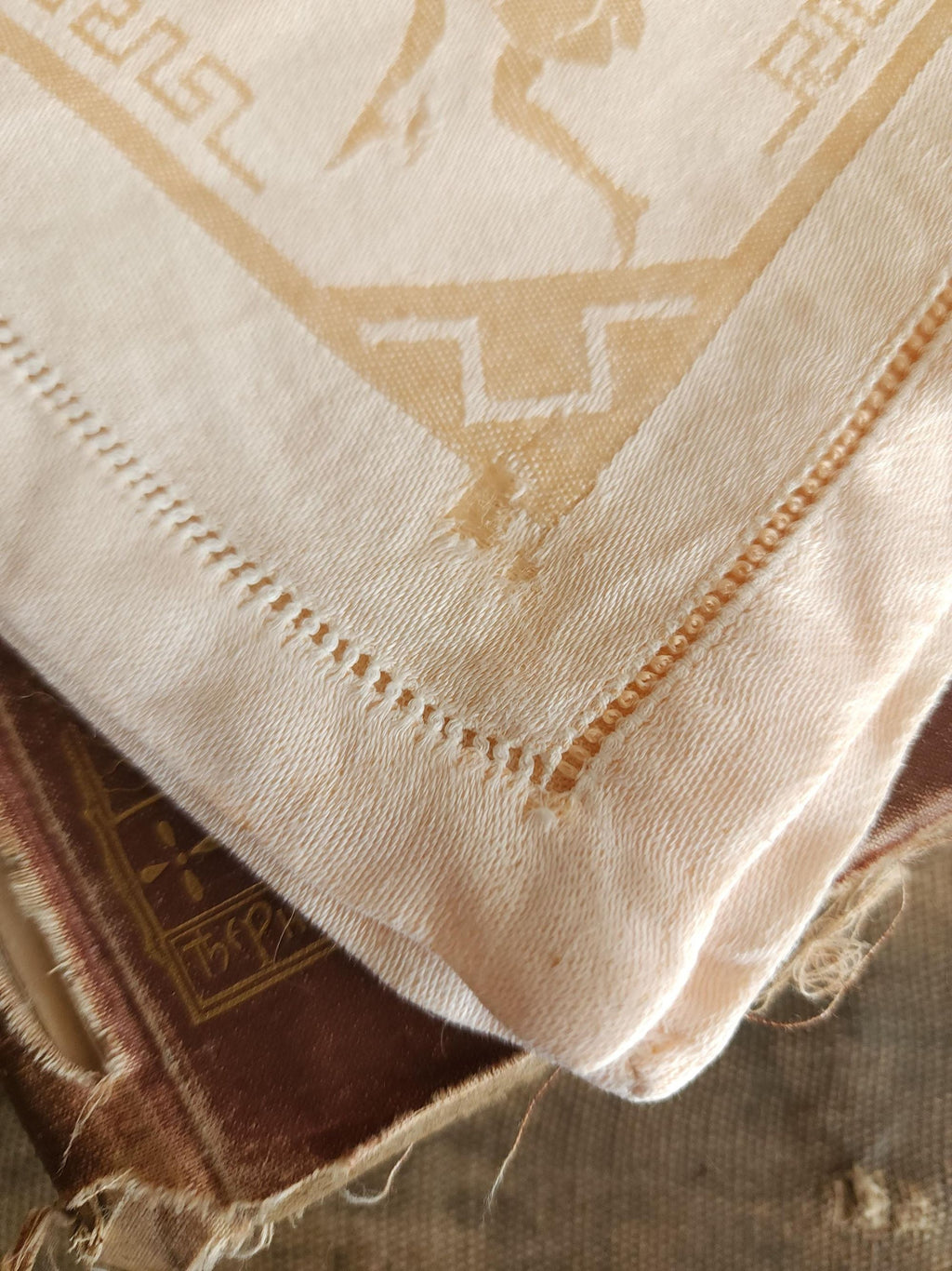 Vintage 1920s 1930s Damask Luncheon Napkin in a Hellenic Greek Motif