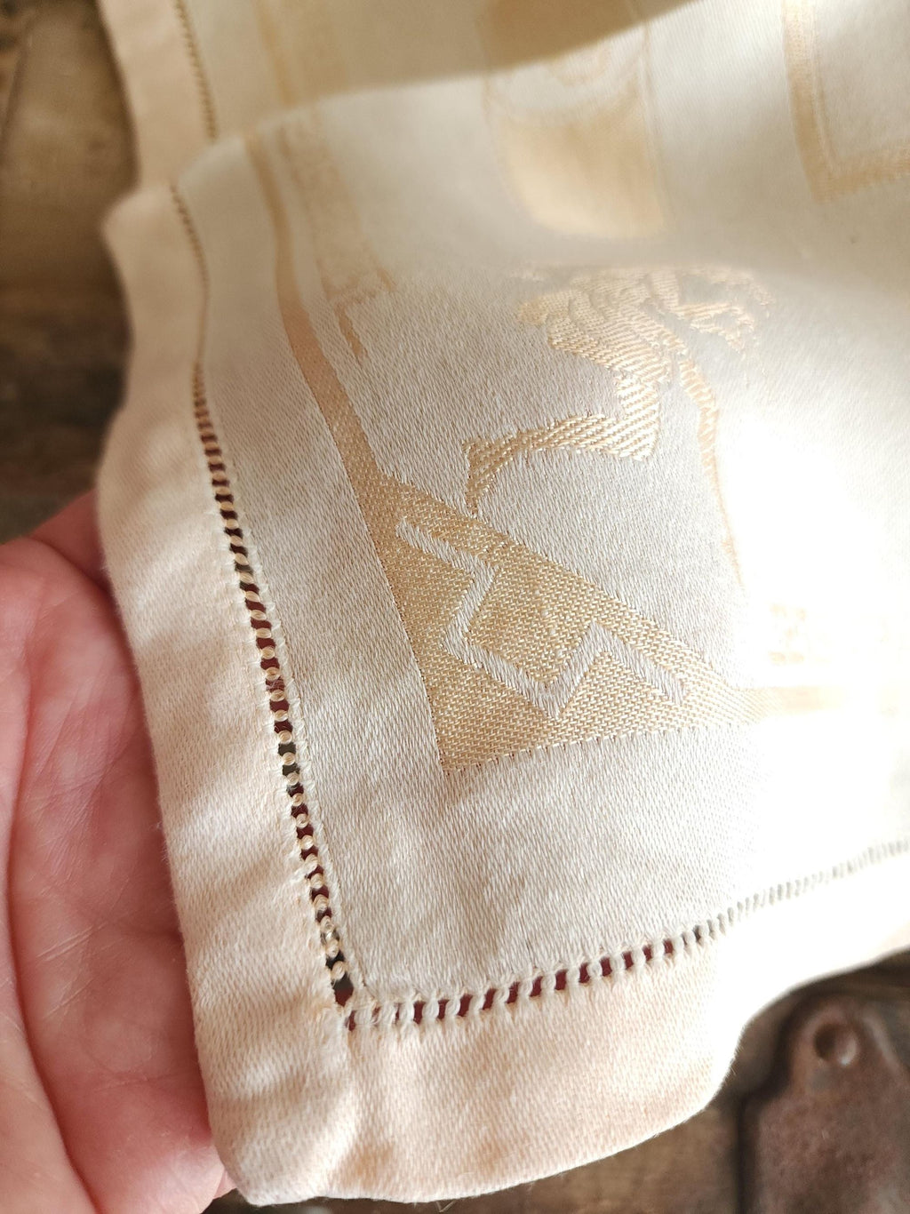 Vintage 1920s 1930s Damask Luncheon Napkin in a Hellenic Greek Motif