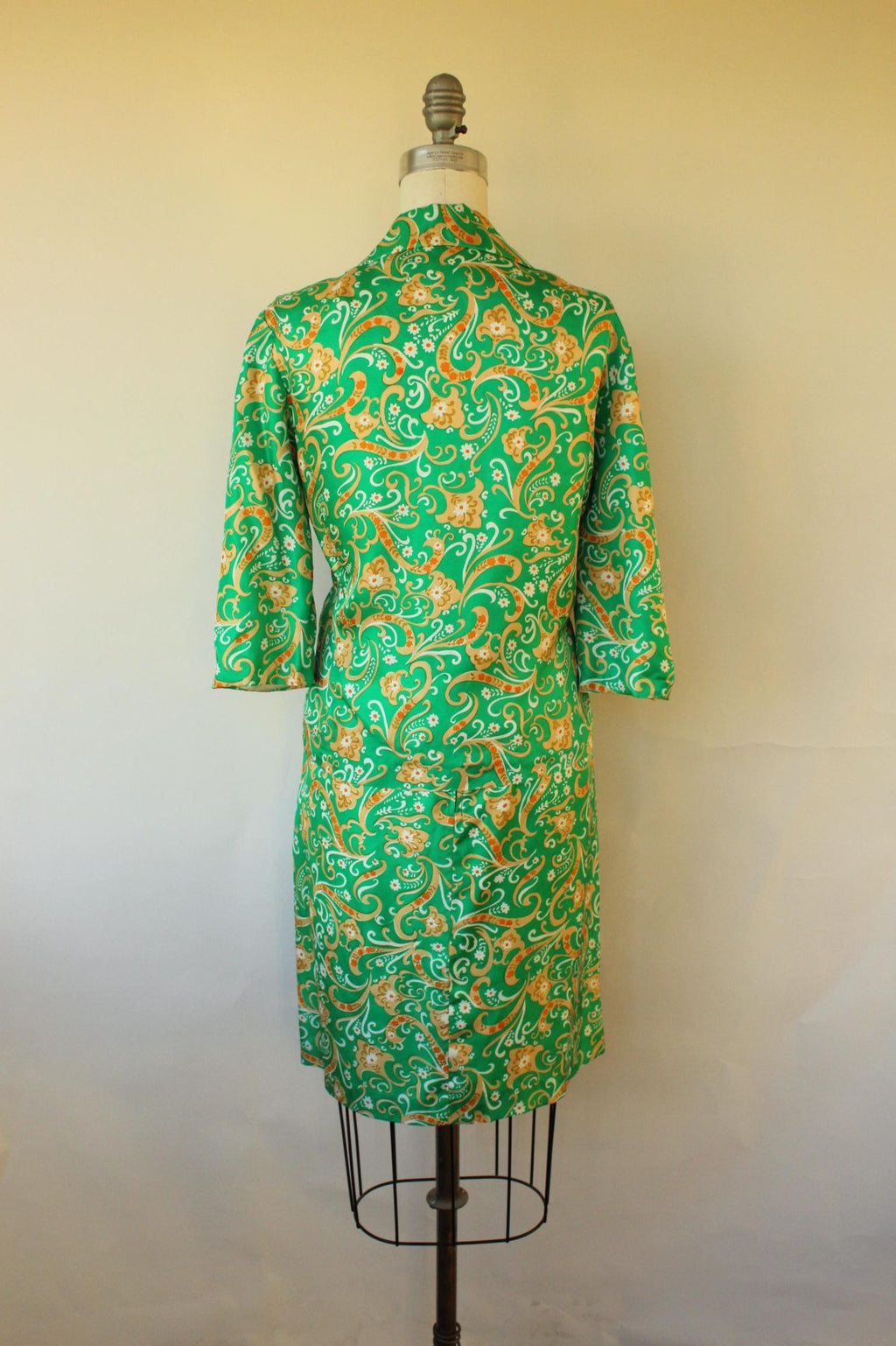 Vintage 1960s Green and Gold Silk Jacket and Skirt Suit