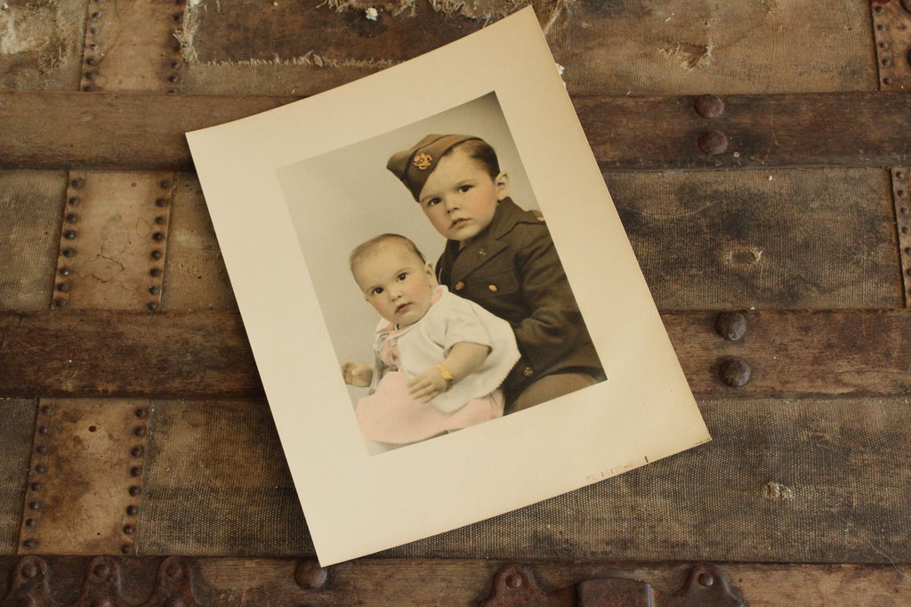 Vintage 1940s Colorized Bother and Sister Photo