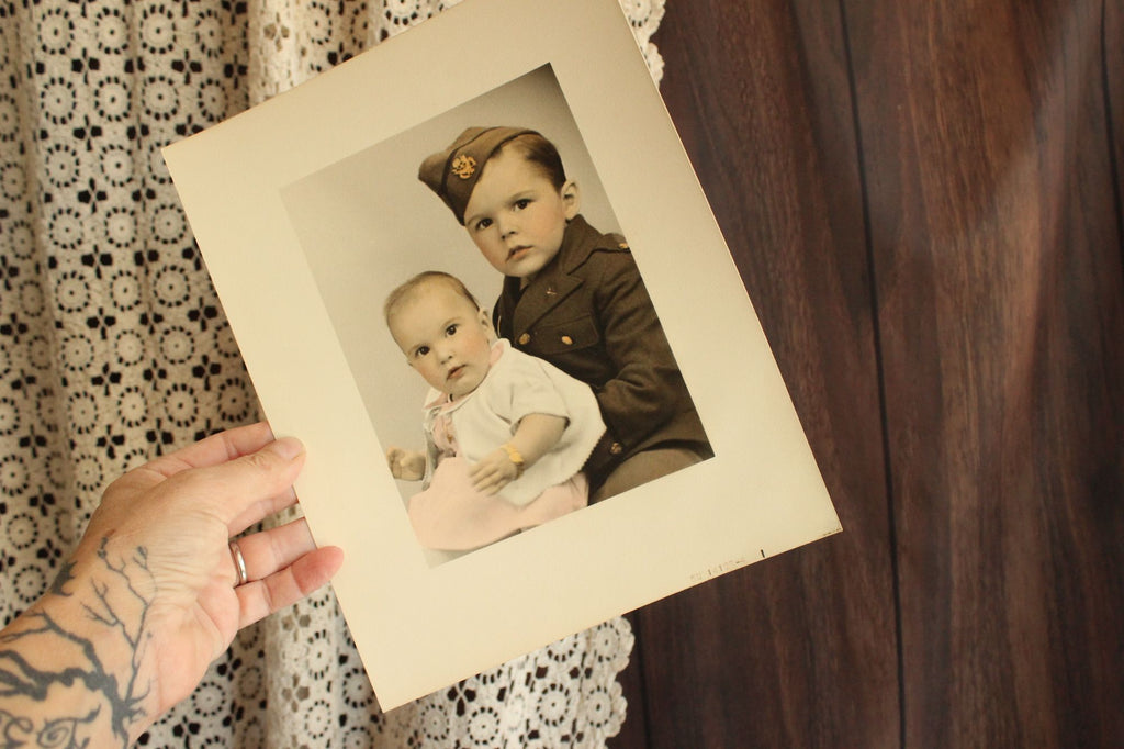 Vintage 1940s Colorized Bother and Sister Photo