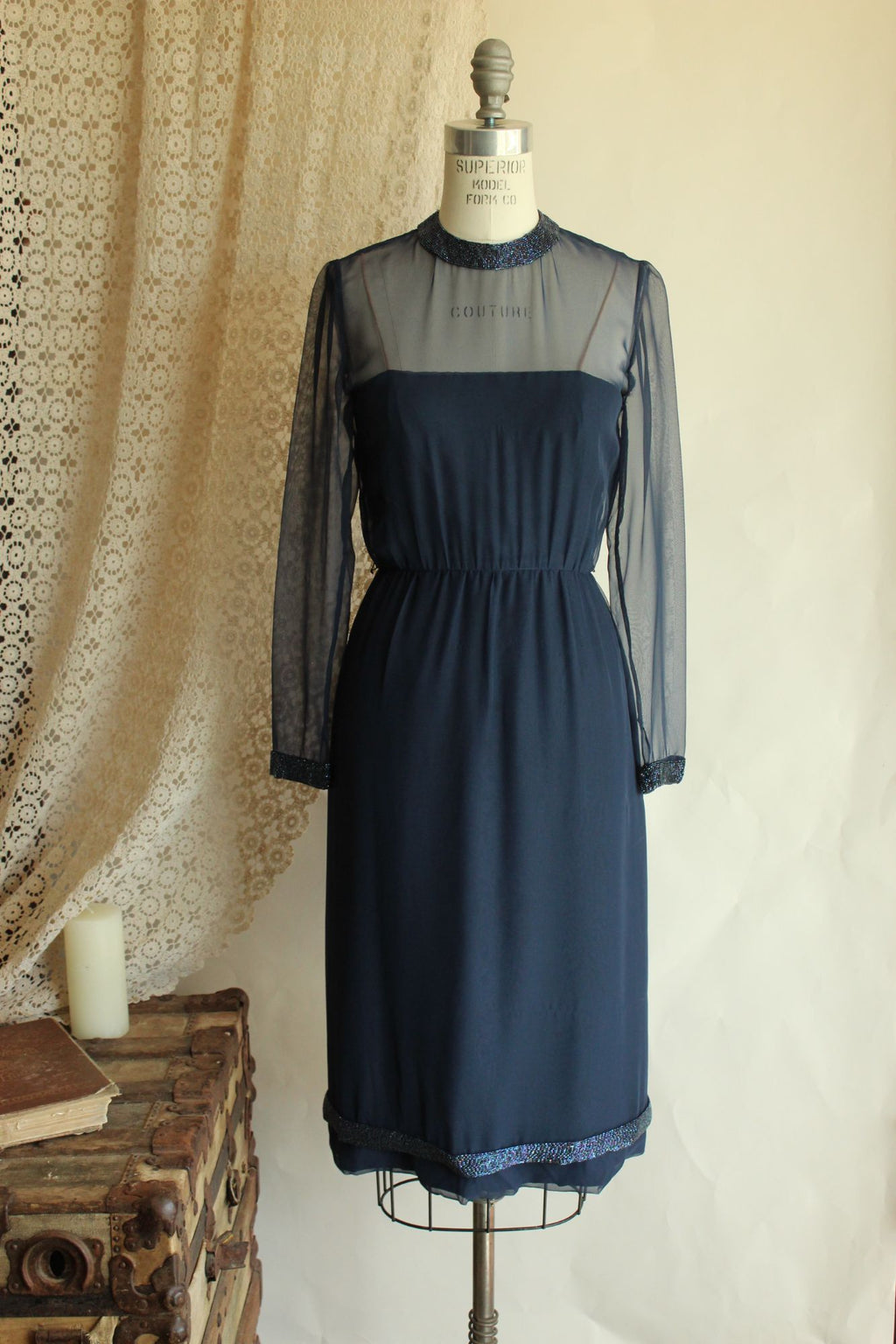 Vintage 1960s Victoria Royal Ltd. Navy Blue Cocktail Dress
