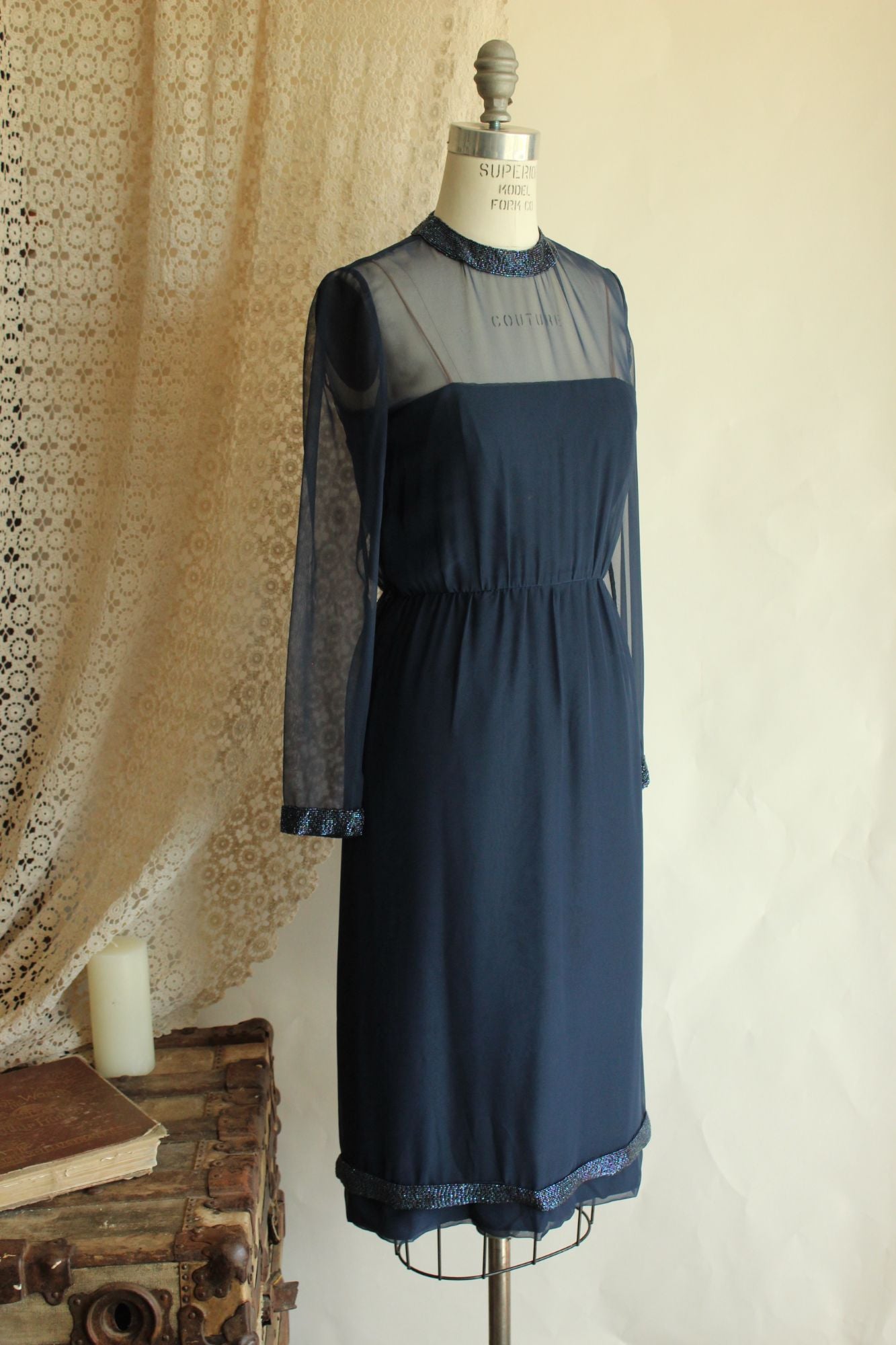Vintage 1960s Victoria Royal Ltd. Navy Blue Cocktail Dress