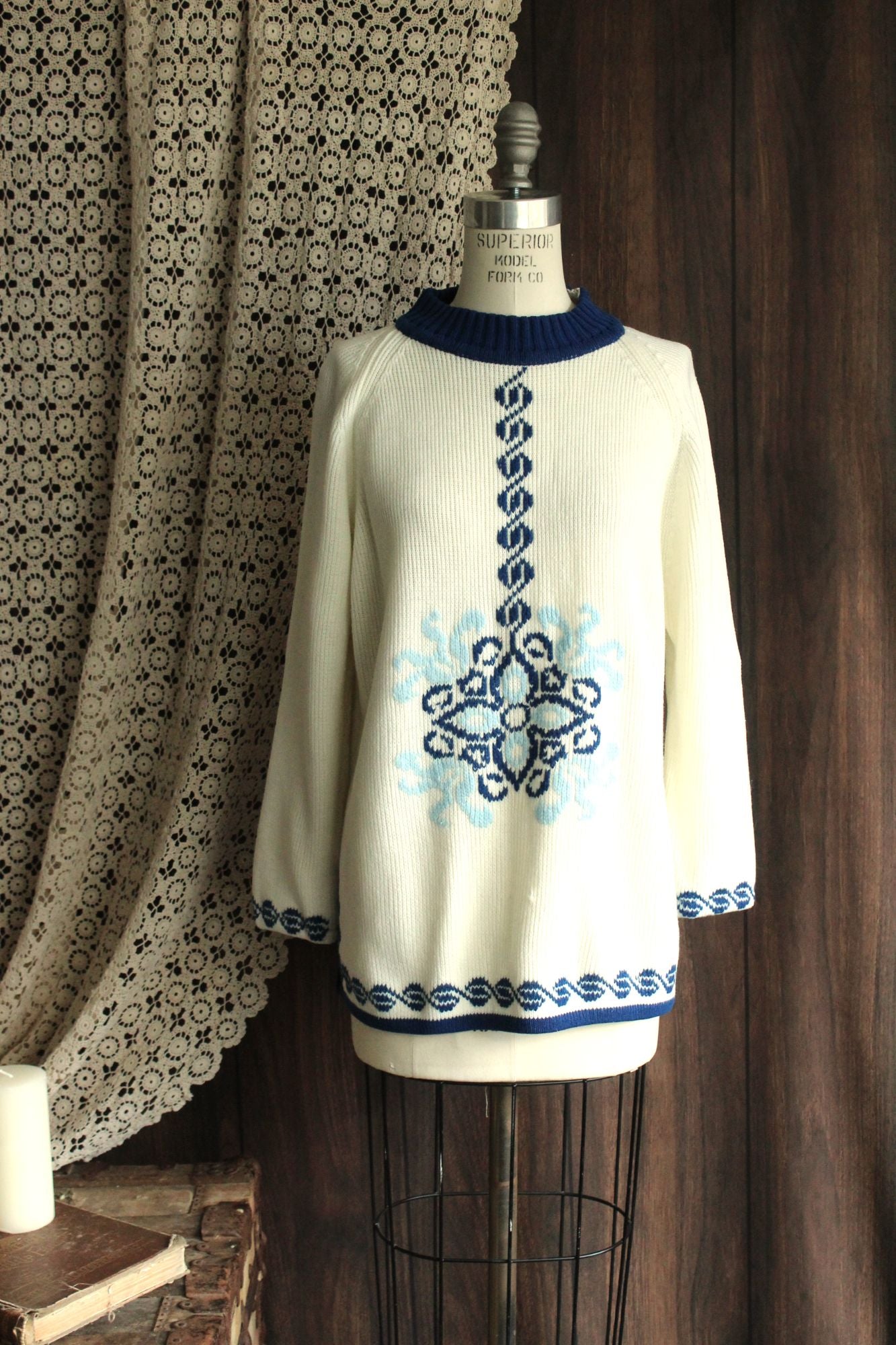Vintage 1970s The Campus Shop Nordic Style Blue and White Jumper