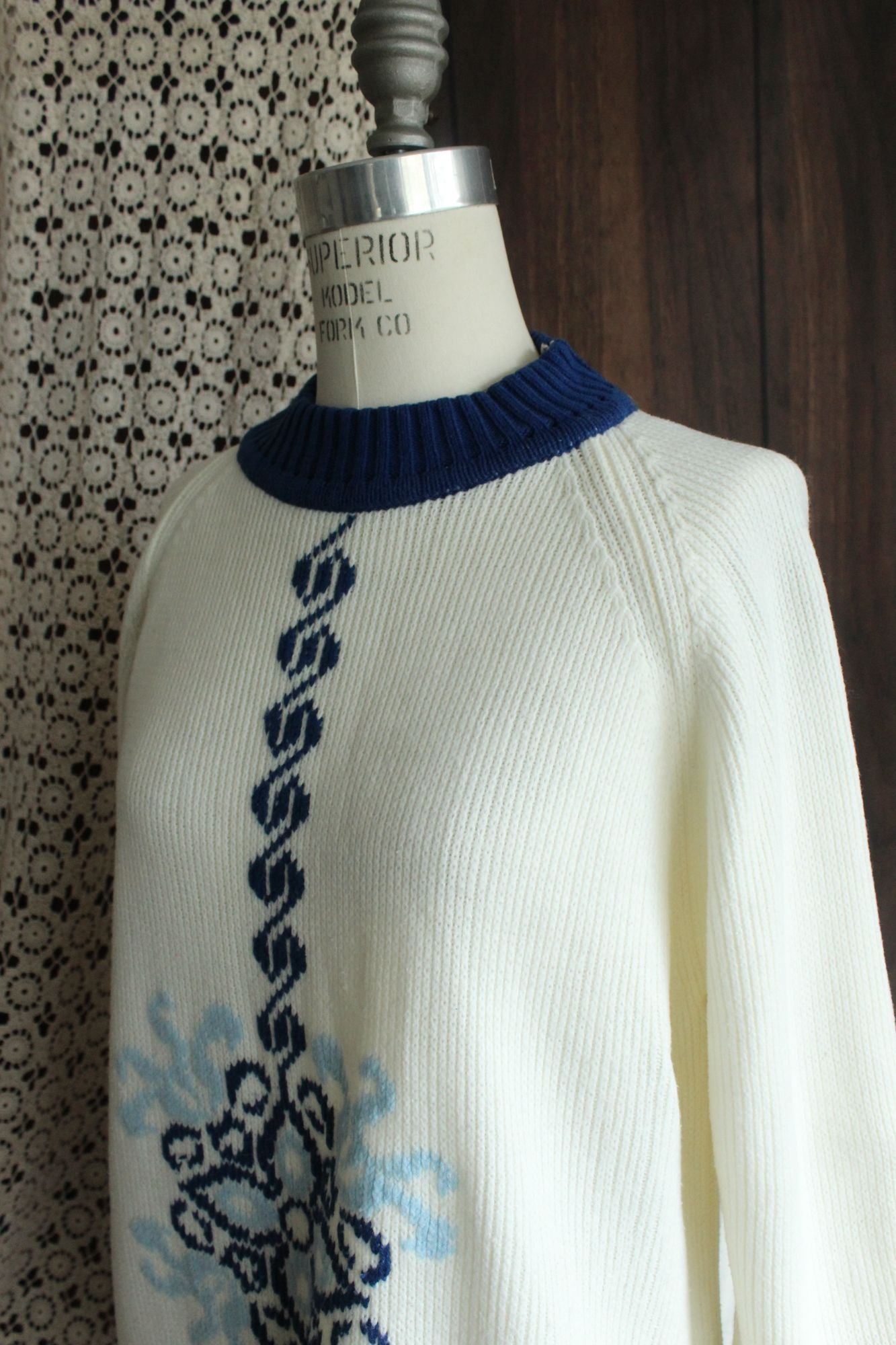 Vintage 1970s The Campus Shop Nordic Style Blue and White Jumper