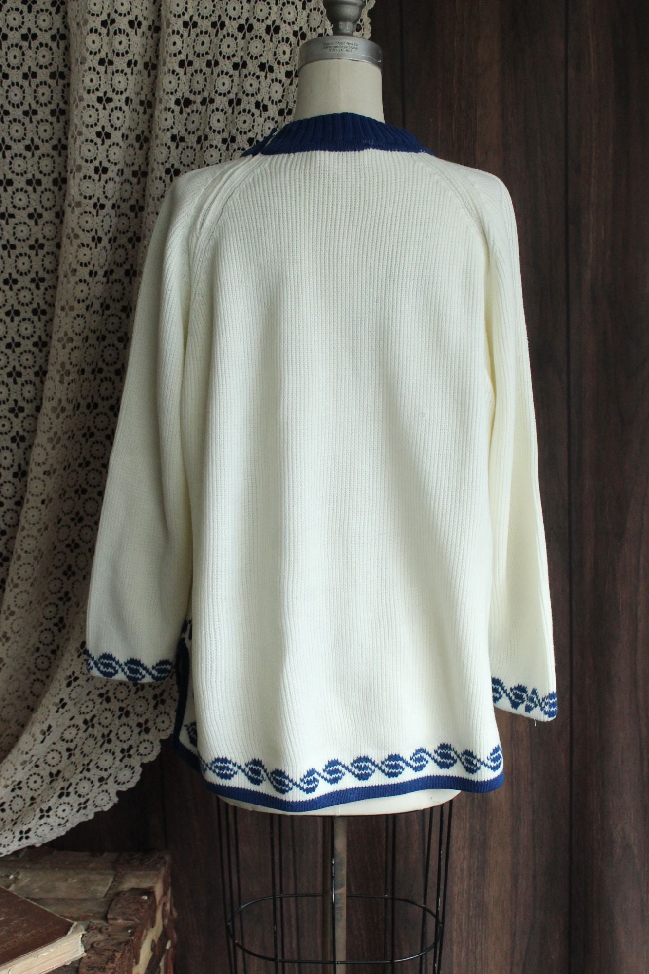Vintage 1970s The Campus Shop Nordic Style Blue and White Jumper